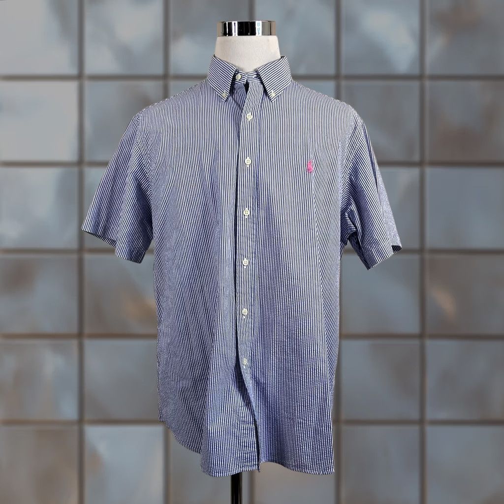 Polo Ralph Lauren Ralph Lauren Mens XL Blue White Striped Seersucker Cotton Button Down Shirt Size US XL / EU 56 / 4 - 1 Thumbnail