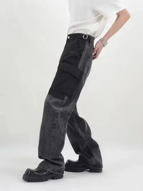 Japanese Brand Black y2k two tone patchwork denim jeans Size US 32 / EU 48 - 3 Thumbnail