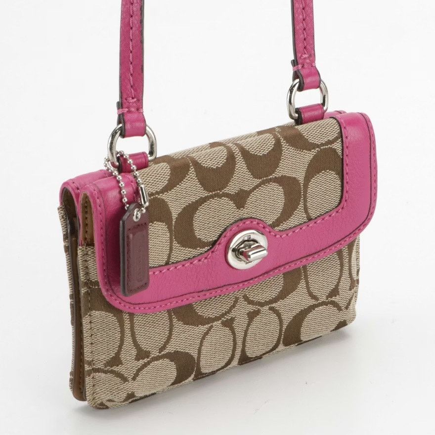 Coach Coach Signature Canvas Penny Crossbody Wallet – Khaki & Pink Size ONE SIZE - 2 Thumbnail