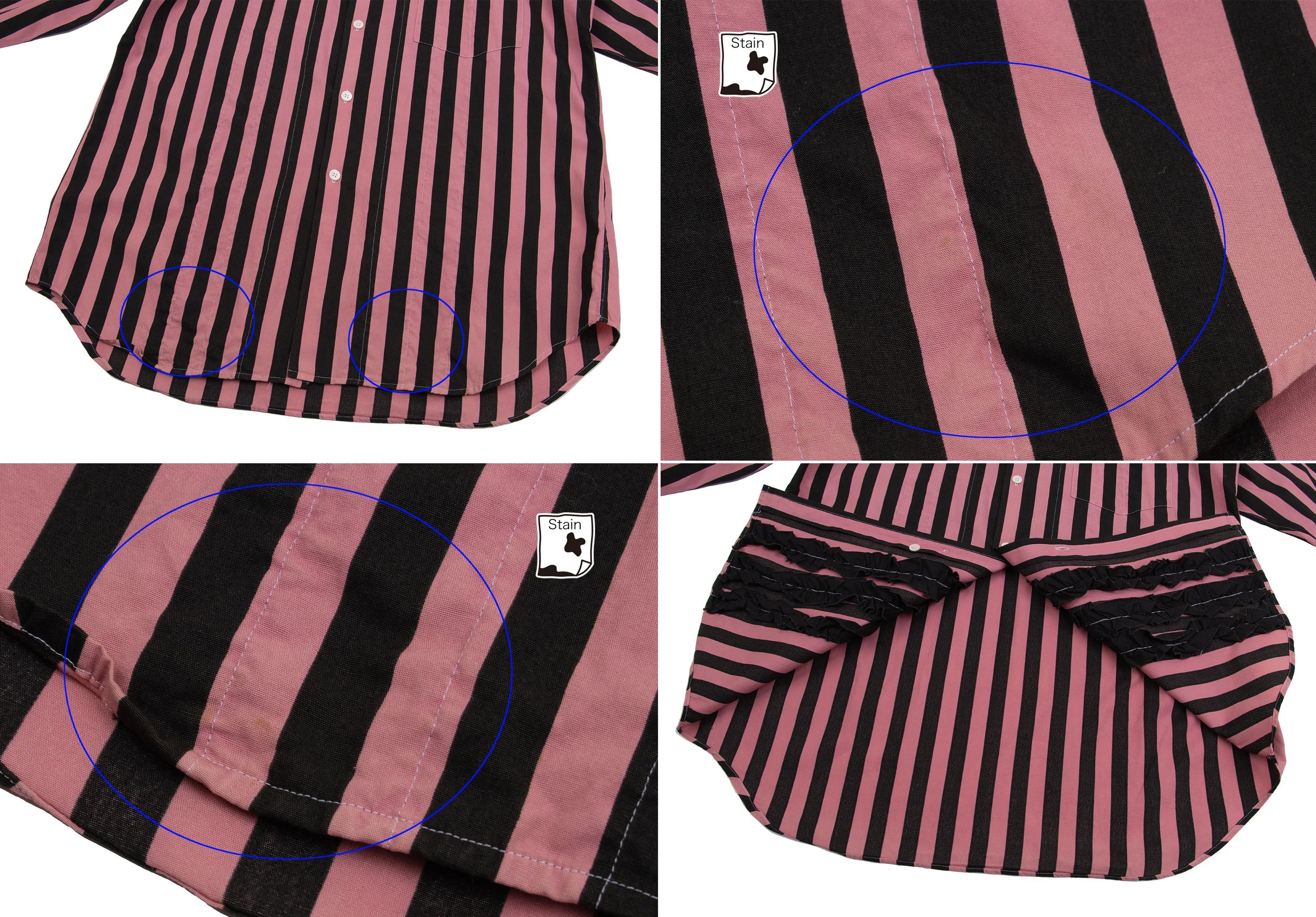 Comme des Garcons Homme Plus Bold Stripe Frill Detail Shirt in Pink and Black, Size M Size US M / EU 48-50 / 2 - 11 Thumbnail