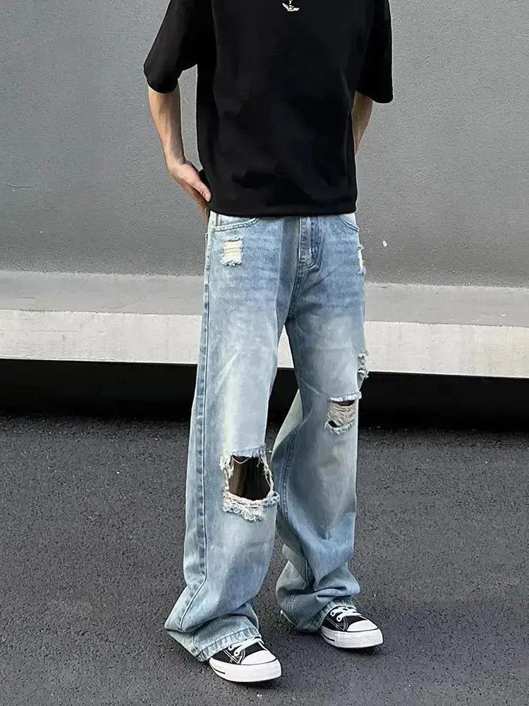 Japanese Brand Loose wide leg distressed jeans Size US 30 / EU 46 - 3 Thumbnail