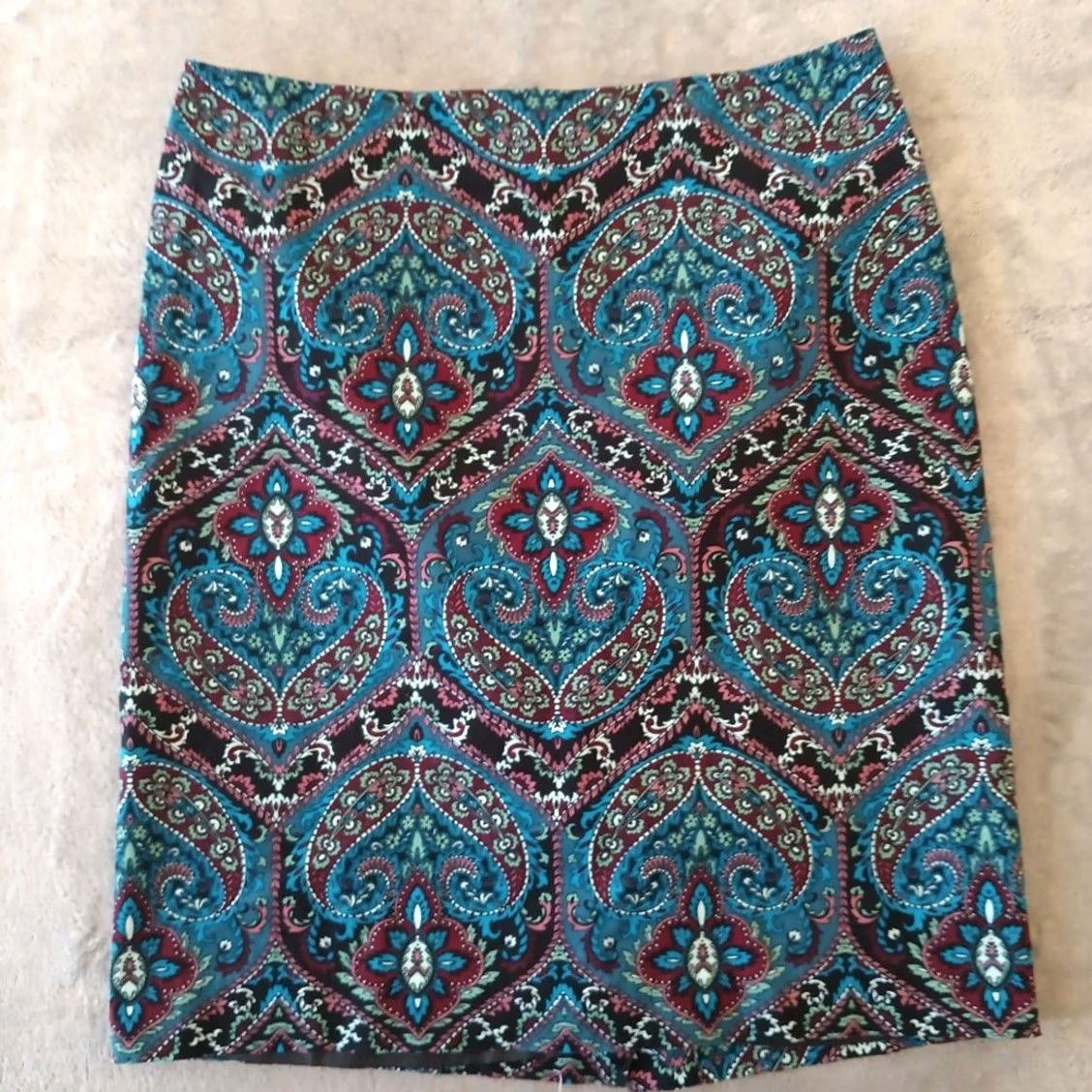 Talbots Talbots Skirt Petites 6P Blue Paisley Knee Length Pencil Lined Slit Women XS? Size 28" / US 6 / IT 42 - 2 Thumbnail