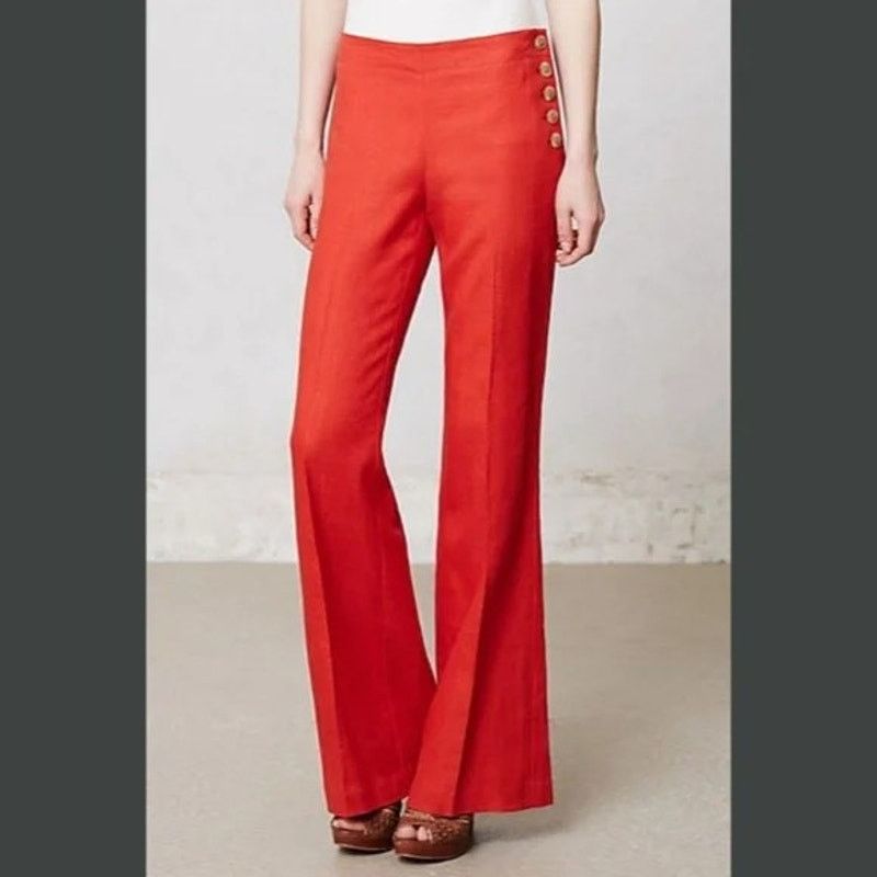 Anthropologie Elevenses by Anthropologie | Red Edisto Linen Blend Pants| 4 Size 27" / US 4 / IT 40 - 1 Thumbnail