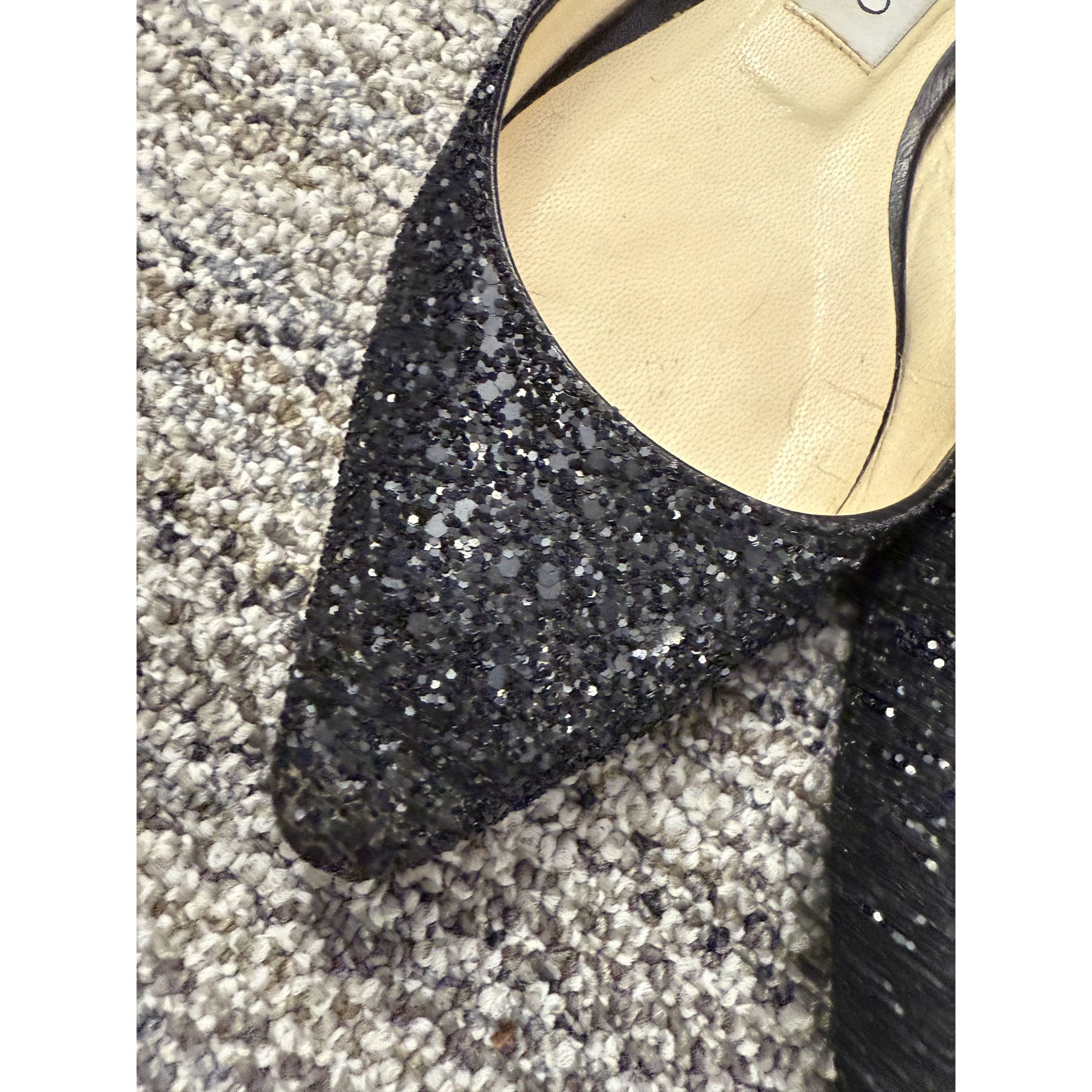 Jimmy Choo Jimmy Choo London Black Glitter Pointed Toe Flats Made In It Size US 5 / IT 35 - 7 Thumbnail