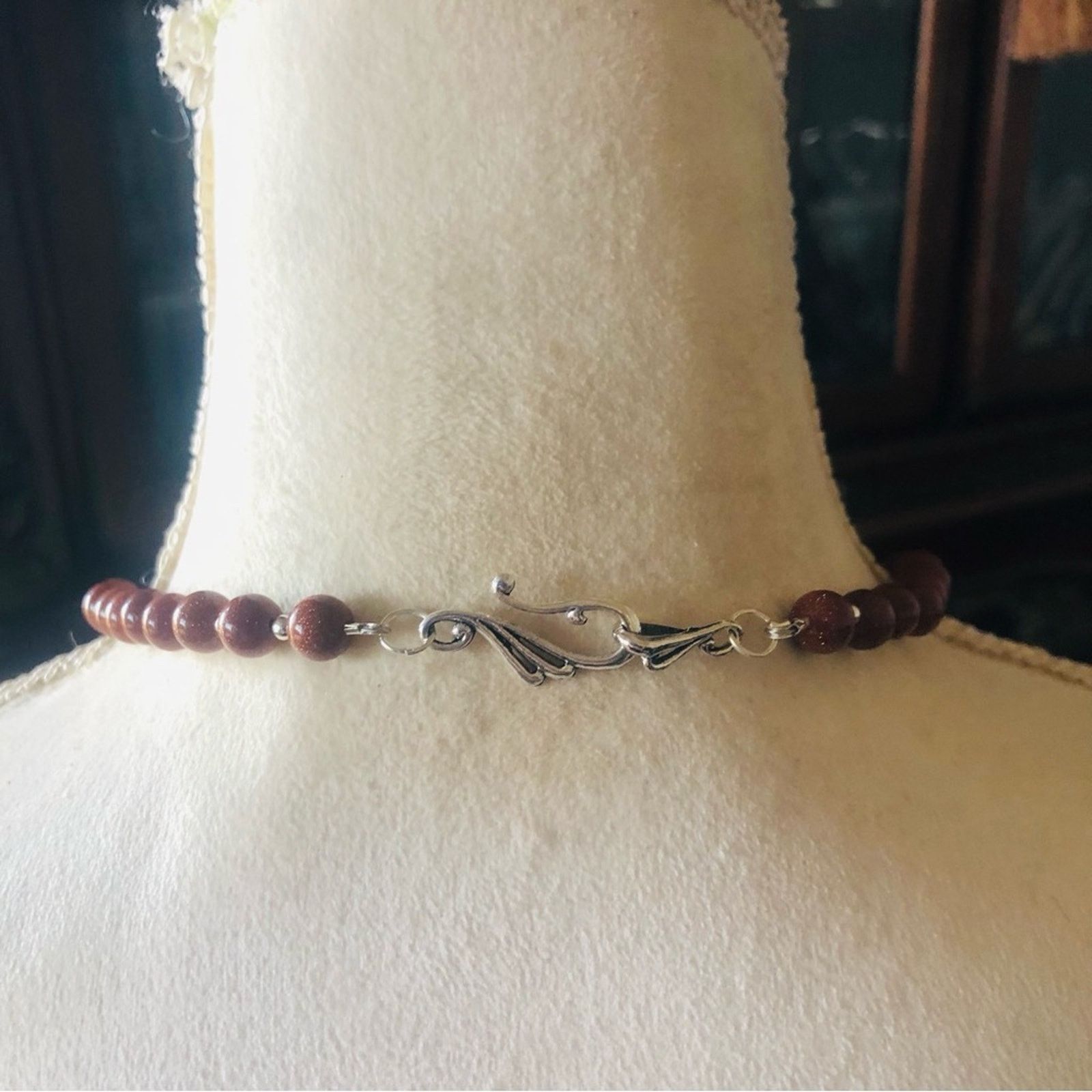 Handmade Handcrafted large marble medallion goldstone bead necklac Size ONE SIZE - 8 Thumbnail