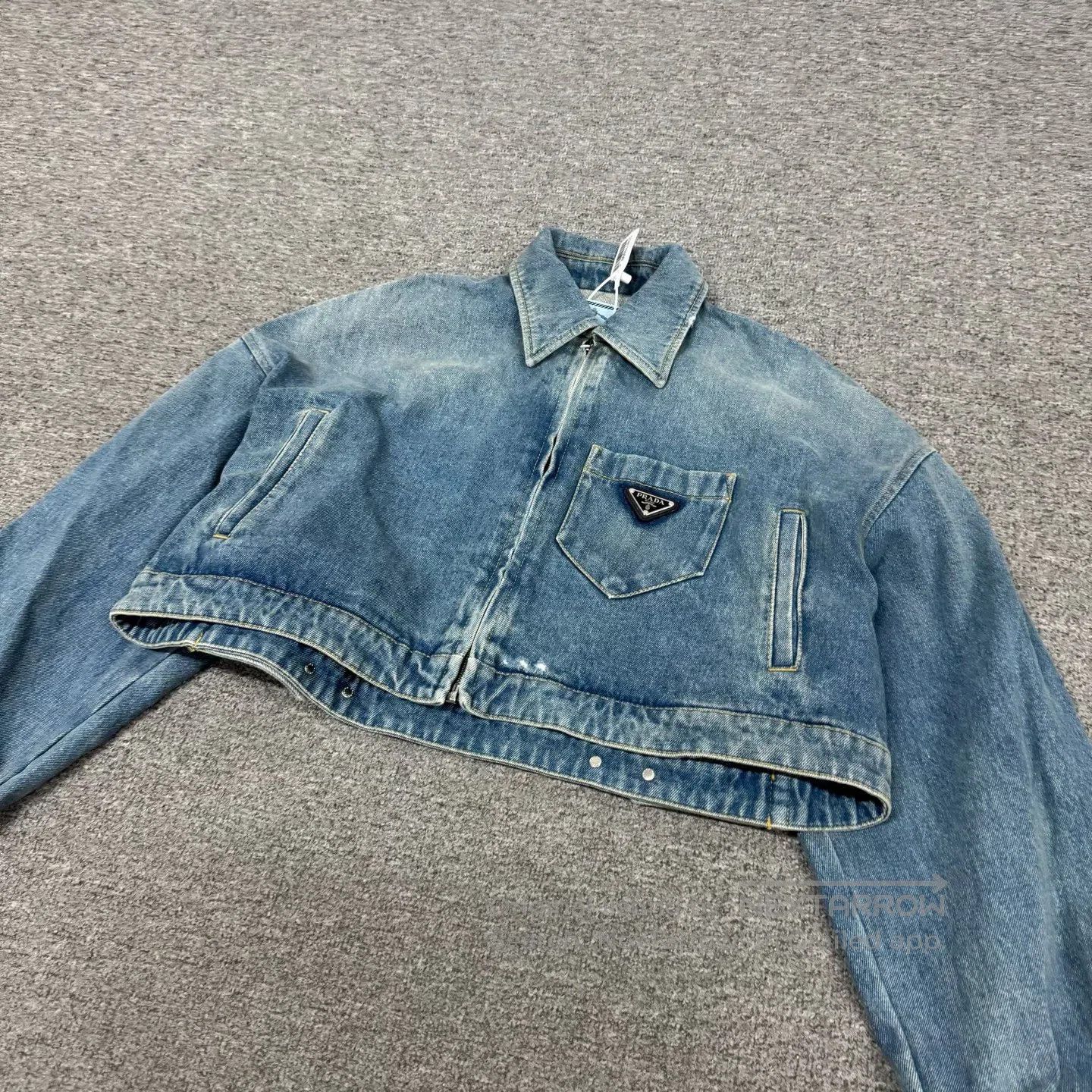 Prada Prada Delta-shaped blue washed-aged short zipper denim jac Size US XS / EU 42 / 0 - 3 Thumbnail