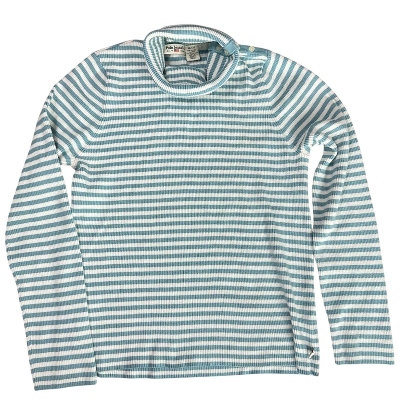 Polo Ralph Lauren Y2k Polo Jeans Ralph Lauren Blue White Striped Turtleneck XL Size XL / US 12-14 / IT 48-50 - 1 Thumbnail