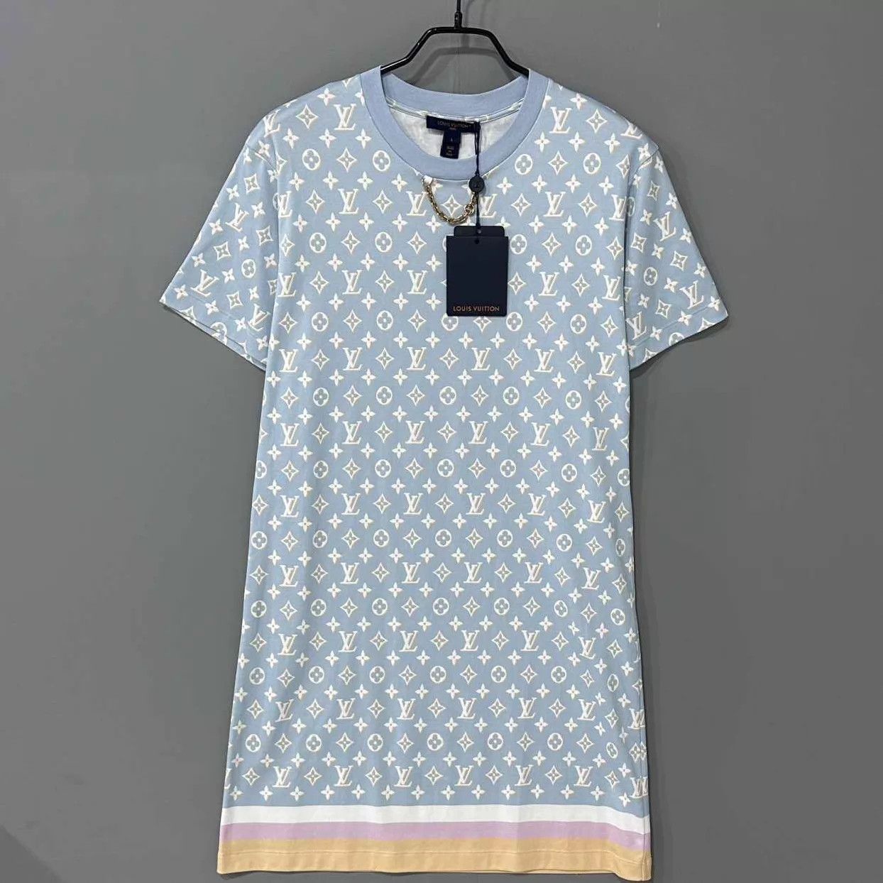 Louis Vuitton LV Monogram All-Over Light Blue Dress L New Size L / US 10 / IT 46 - 1 Thumbnail