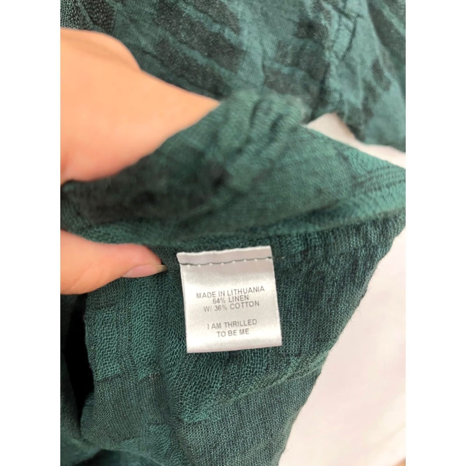 FLAX FLAX Blouse Long Sleeve Top Unisex Adults L Green Linen-Cotton Blend Patterned 167A Size L / US 10 / IT 46 - 4 Thumbnail