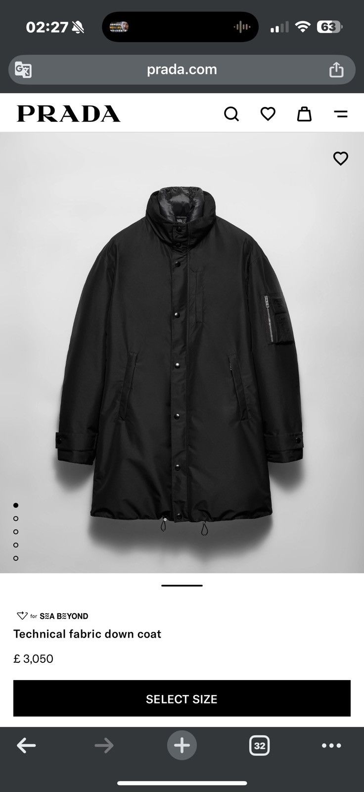 Prada Prada Technical Fabric Down Coat RRP £3,050 Size US M / EU 48-50 / 2 - 1 Thumbnail