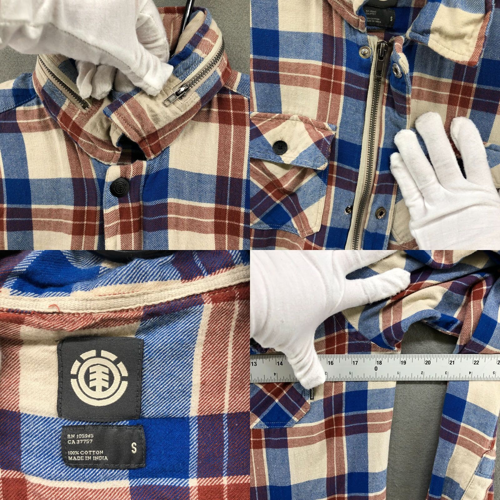 Element VINTAGE Element Shirt Jacket Men S Hooded Flannel Shacket Blue Beige Plaid Zip Winter Outdoor Chore Jacket Mens S Size US S / EU 44-46 / 1 - 8 Thumbnail