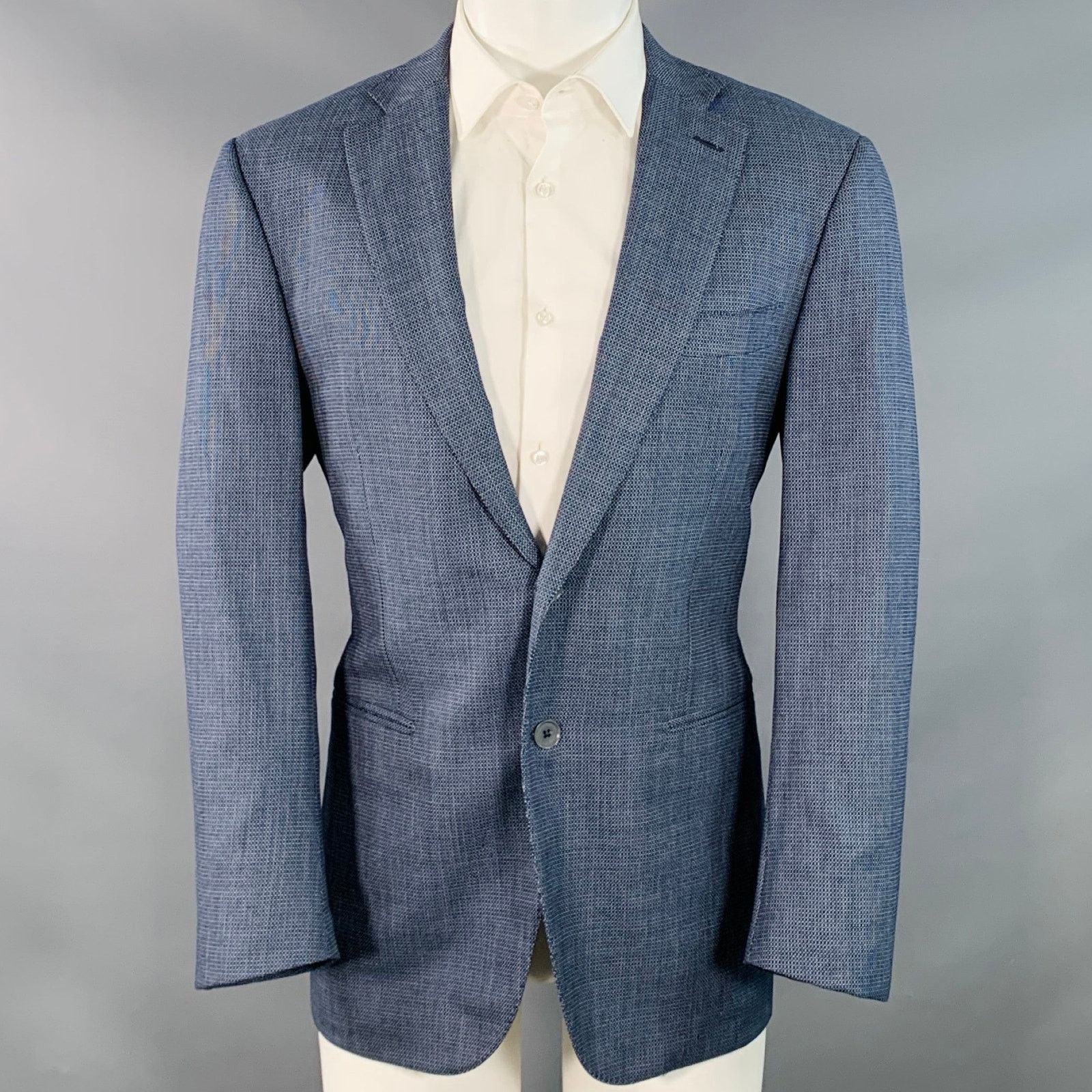 Isaia ISAIA Regular Navy White Woven Wool Notch Lapel Sport Coat Size 40R - 1 Thumbnail
