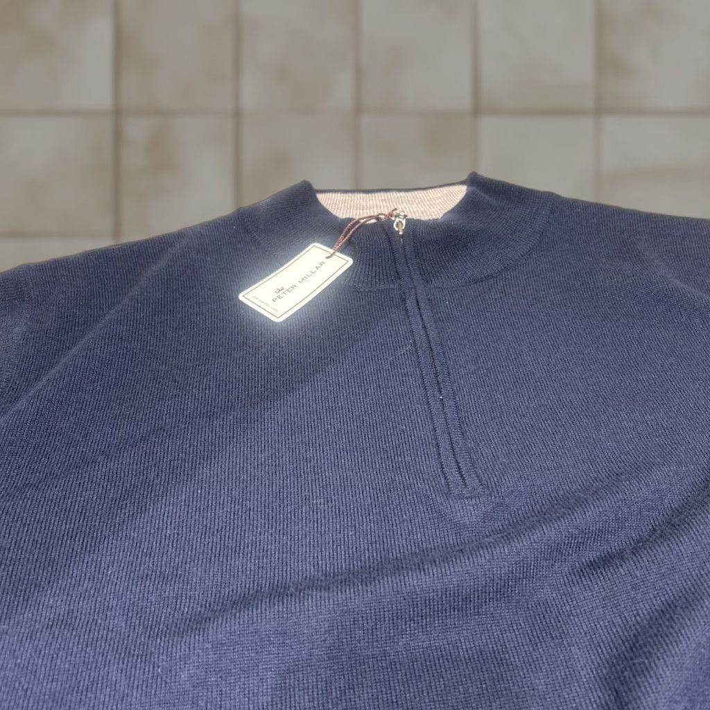 Peter Millar Peter Millar Golf Sweater Men 2XL Navy Blue 1/4 Zip Mock Neck Pullover NWT Short Sleeve Solid Mens Size US XXL / EU 58 / 5 - 1 Thumbnail