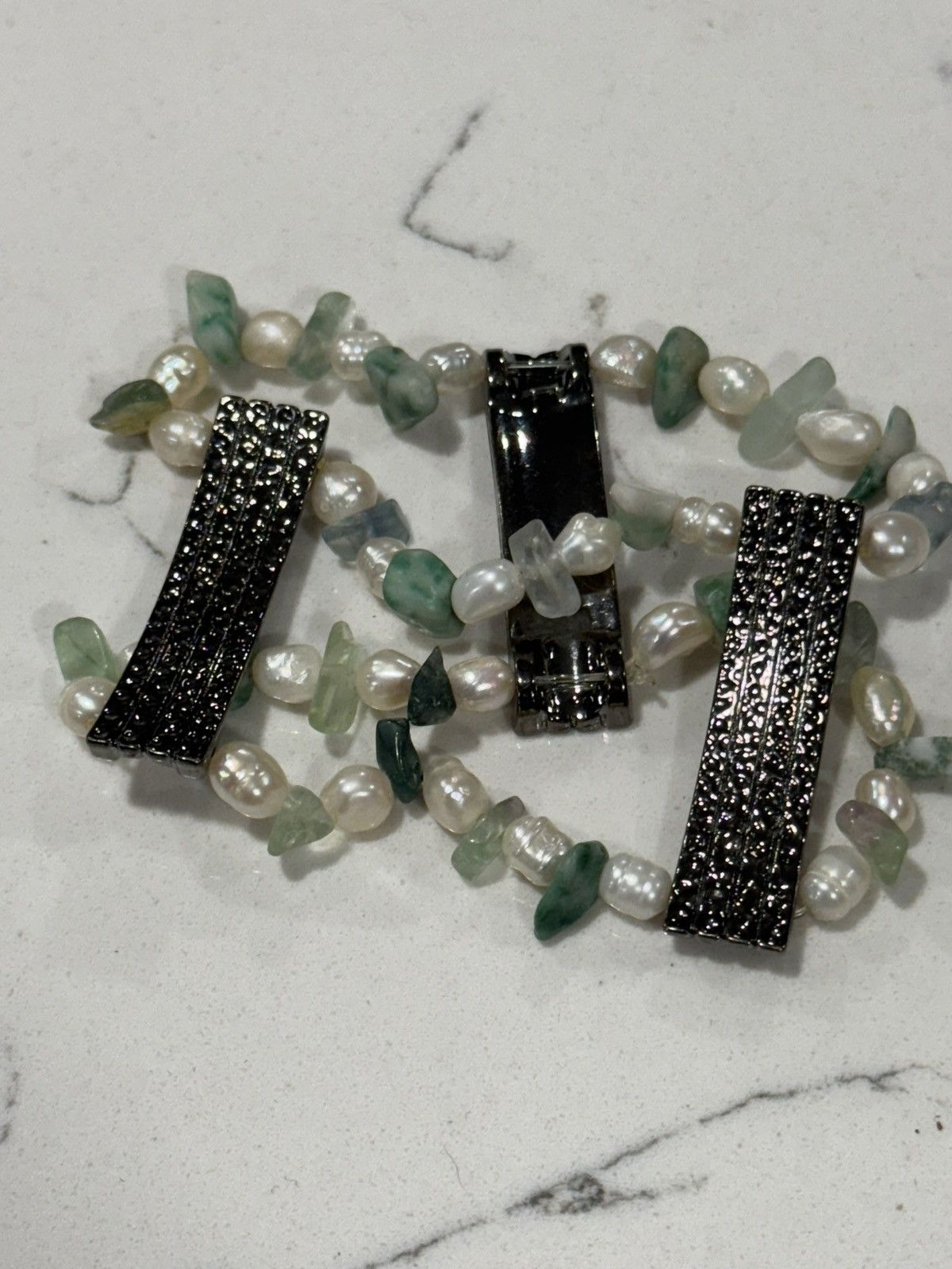 Jewelry Vintage Authentic Freshwater Pearl & Jade Double Bracelet Size ONE SIZE - 4 Thumbnail