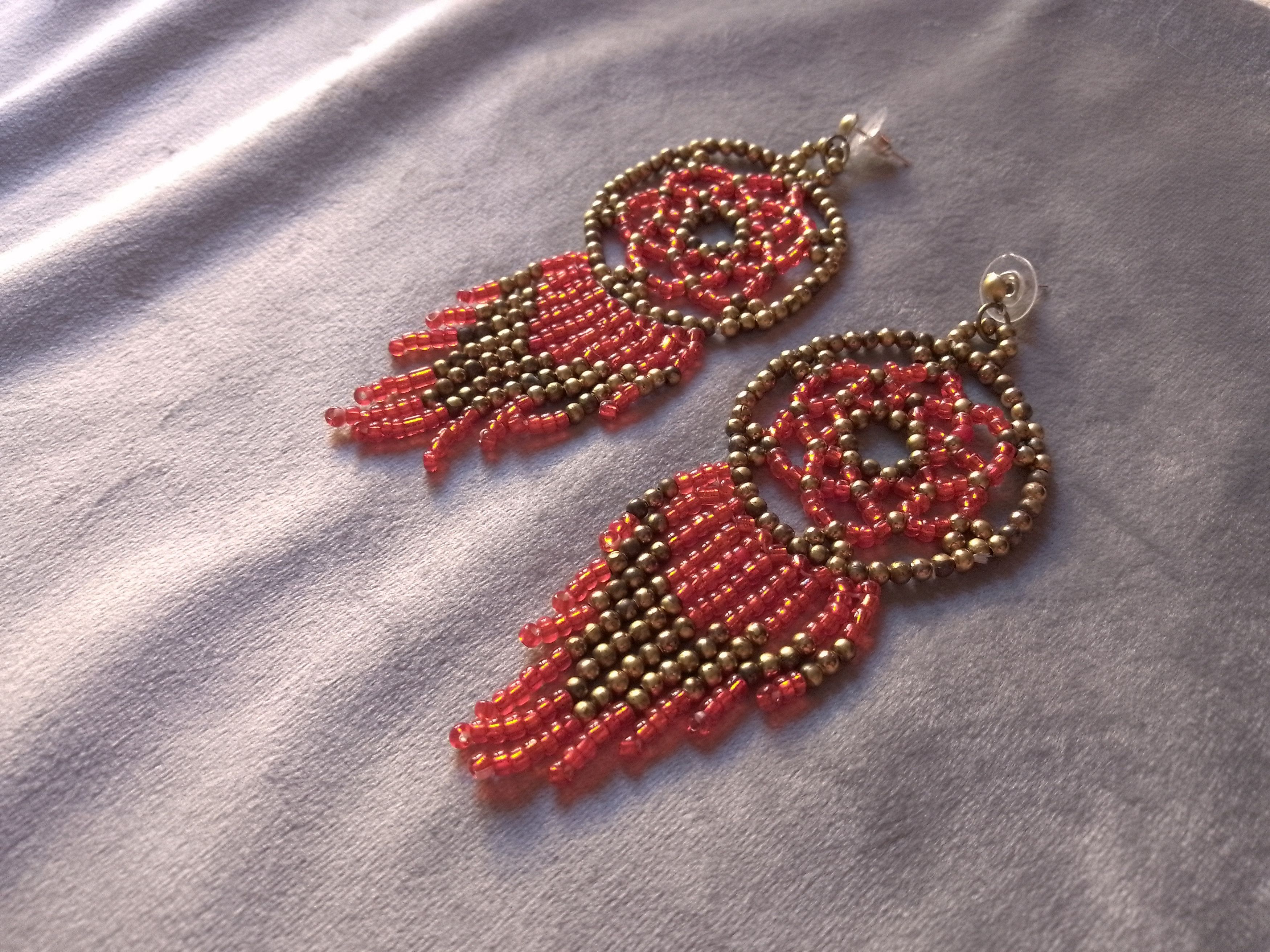 Handmade Earrings Ethnic Lucky Chimes Long Bangs Red/Gold Size ONE SIZE - 4 Thumbnail