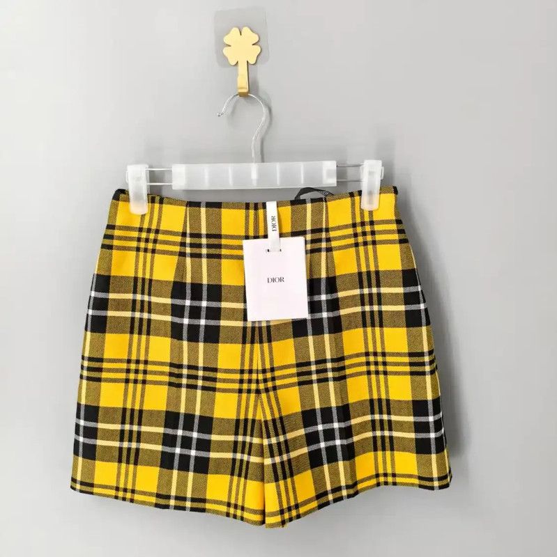 Dior Dior Yellow Wool Checkered Women's Shorts 0089 Size 22" - 1 Thumbnail