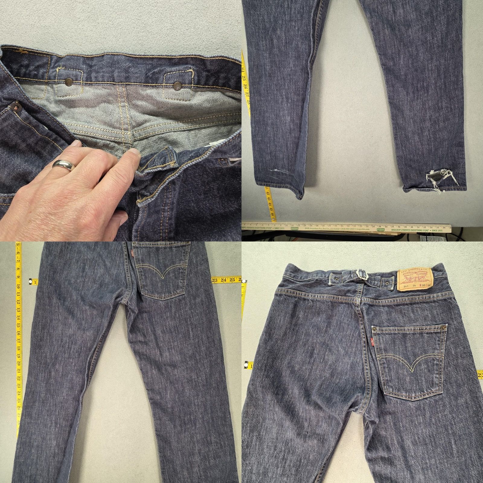 Levi's Levis 541 Jeans Mens Medium Wash Blue Tapered Buckle Cinch Back 30x30 32 Inseam Denim Cotton Distressed Pockets Button 541 Model 541 Levi's Size US 32 / EU 48 - 9 Thumbnail