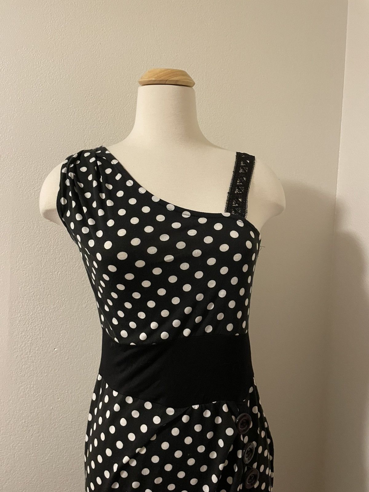 Vintage Black White One Shoulder Polka Dot Dress M Size M / US 6-8 / IT 42-44 - 2 Thumbnail