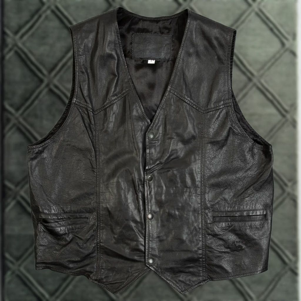 Camel Vintage Men's 1990s Unbranded Leather Vest Jacket Black Large Size US L / EU 52-54 / 3 - 1 Thumbnail