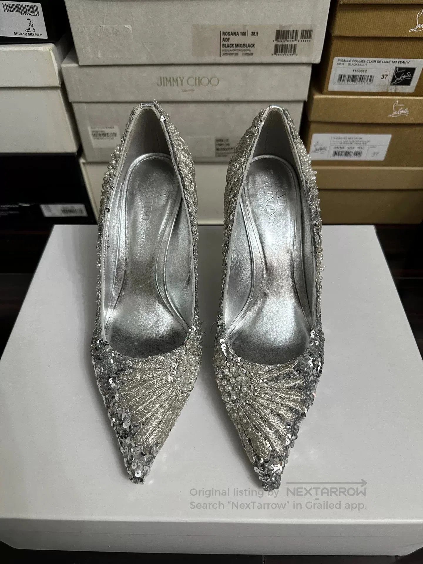 Valentino Valentino Silver Sequin High Heels. Size US 6.5 / IT 36.5 - 2 Thumbnail