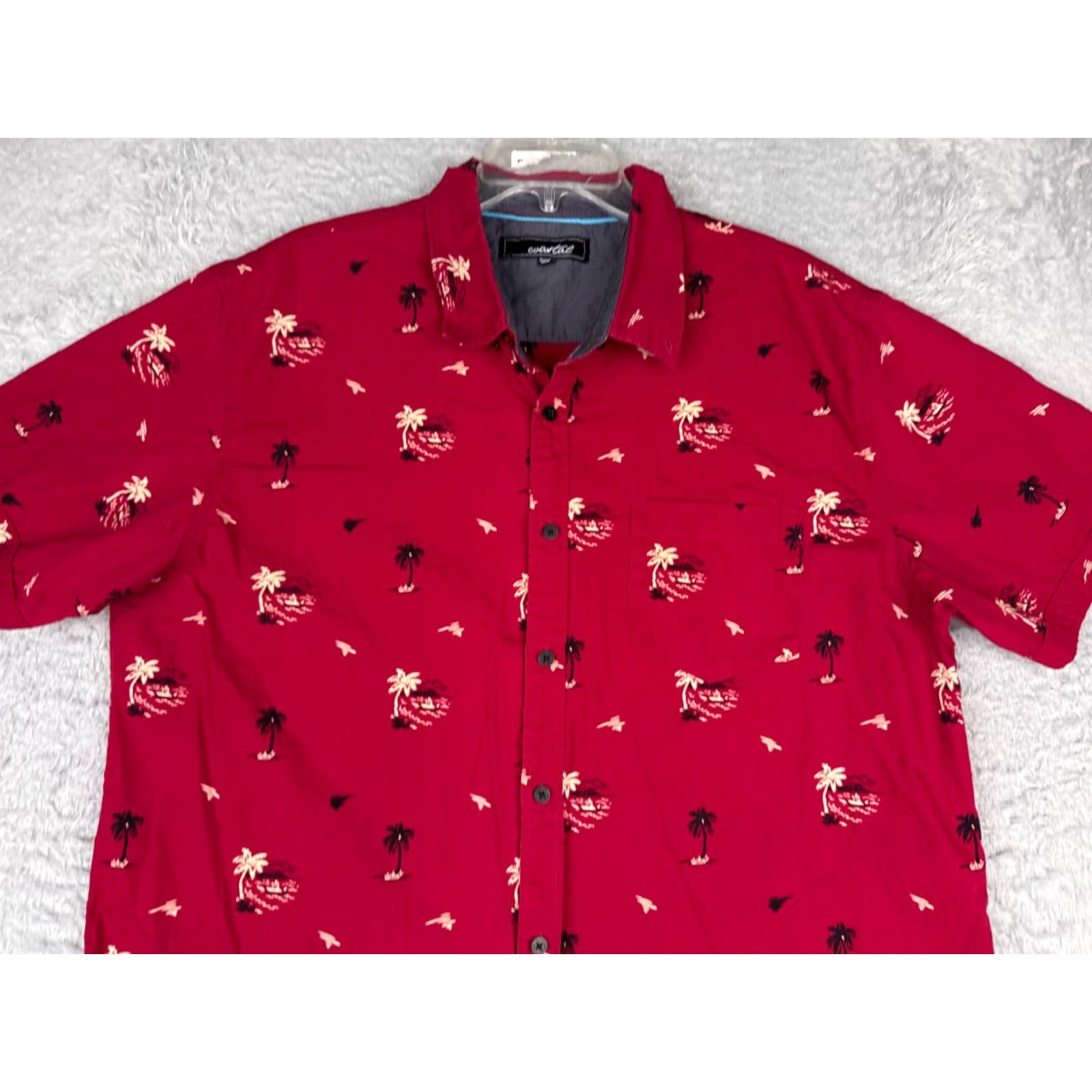 Vintage Coastal Shirt Men 2XL Red Palm Tree Hawaiian 100% Cotton Button-Up Short Sleeve Beach Floral Slim Fit Navyline? Size US XXL / EU 58 / 5 - 4 Thumbnail