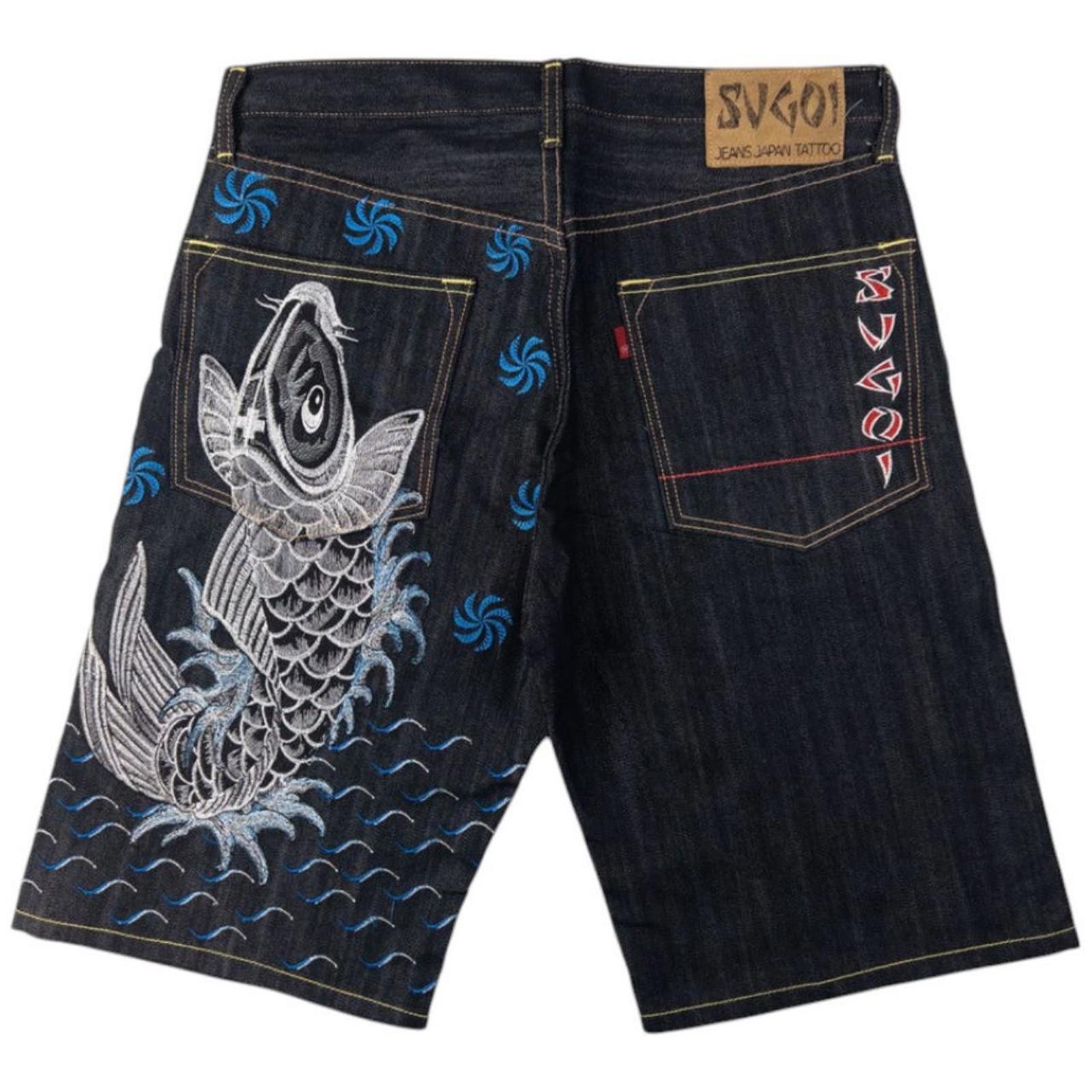 Designer Vintage Sugoi Embroidered Koi Fish Denim Jeans Size W32 Size US 32 / EU 48 - 1 Thumbnail