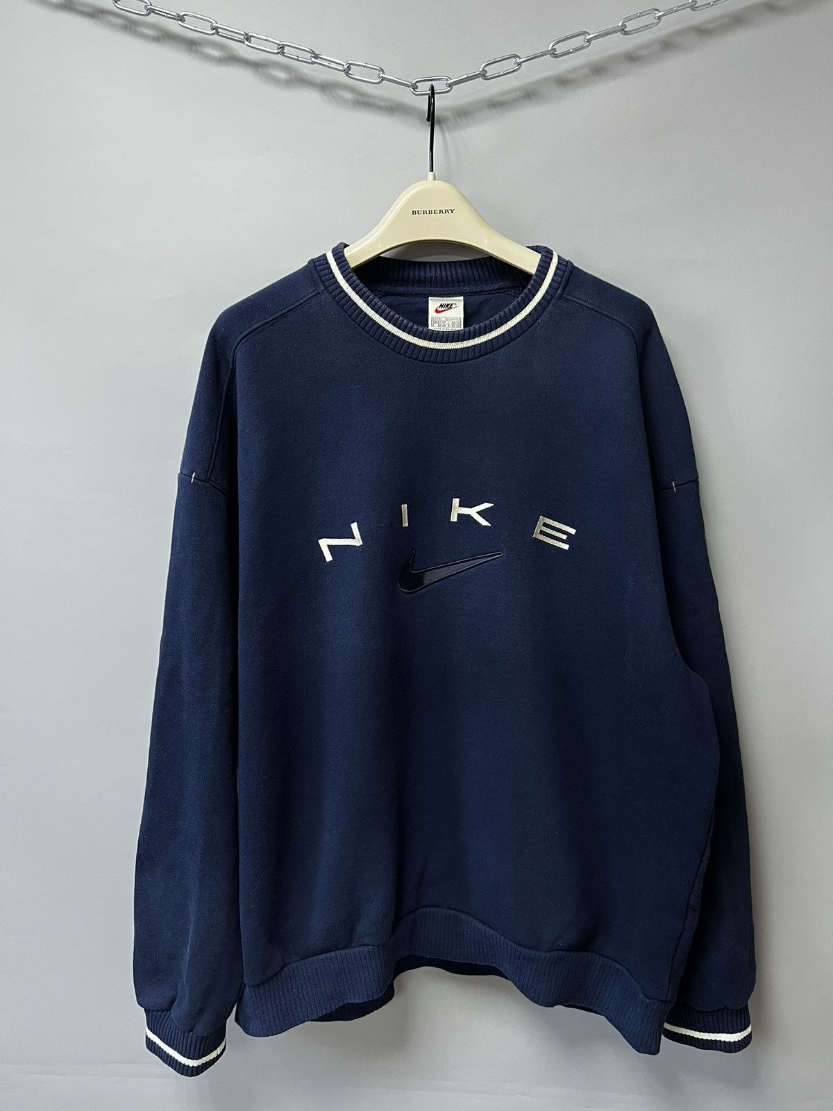 Nike Vintage 90s Nike Sweatshirt Big Logo Y2K Navy Size US XL / EU 56 / 4 - 1 Thumbnail