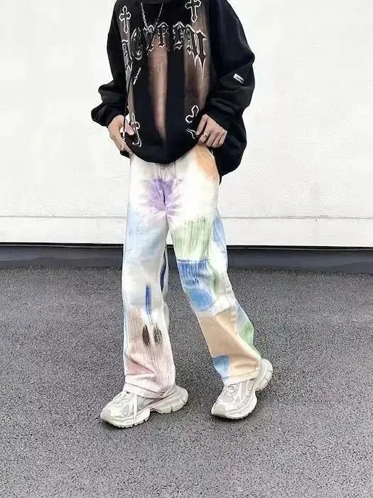 Japanese Brand × Jean Paint Splatter White Baggy Denim Jeans Size US 32 / EU 48 - 5 Thumbnail