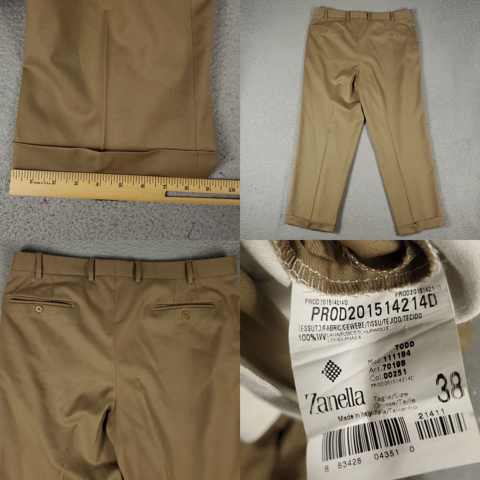 Zanella Zanella Dress Pants Mens 38x28 Brown Wool Flat Front Trousers Regular Fit Size US 38 / EU 54 - 8 Thumbnail