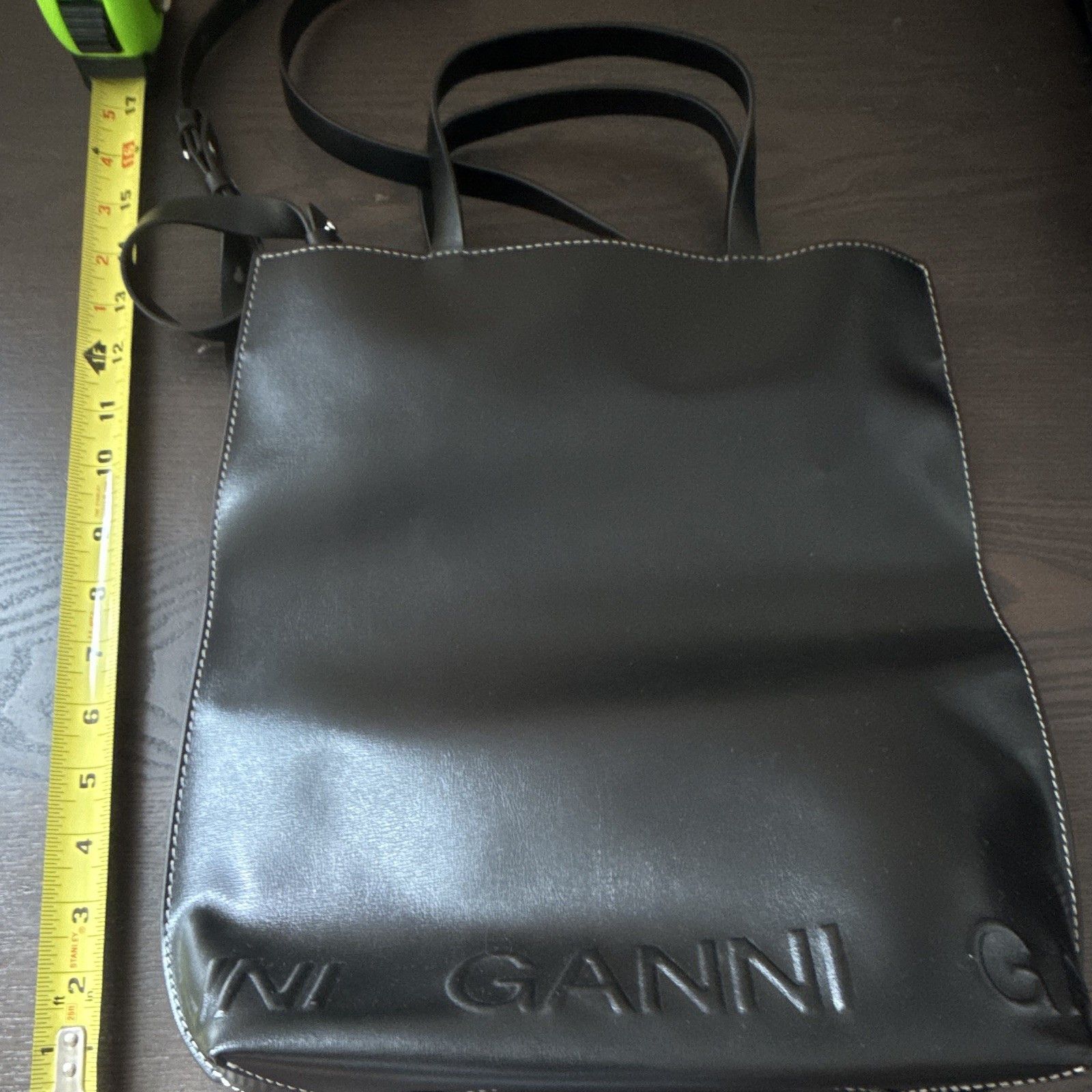 Ganni GANNI Black Tote Bag Crossbody Strap Logo Stitching Inner Pockets Women Size ONE SIZE - 1 Thumbnail