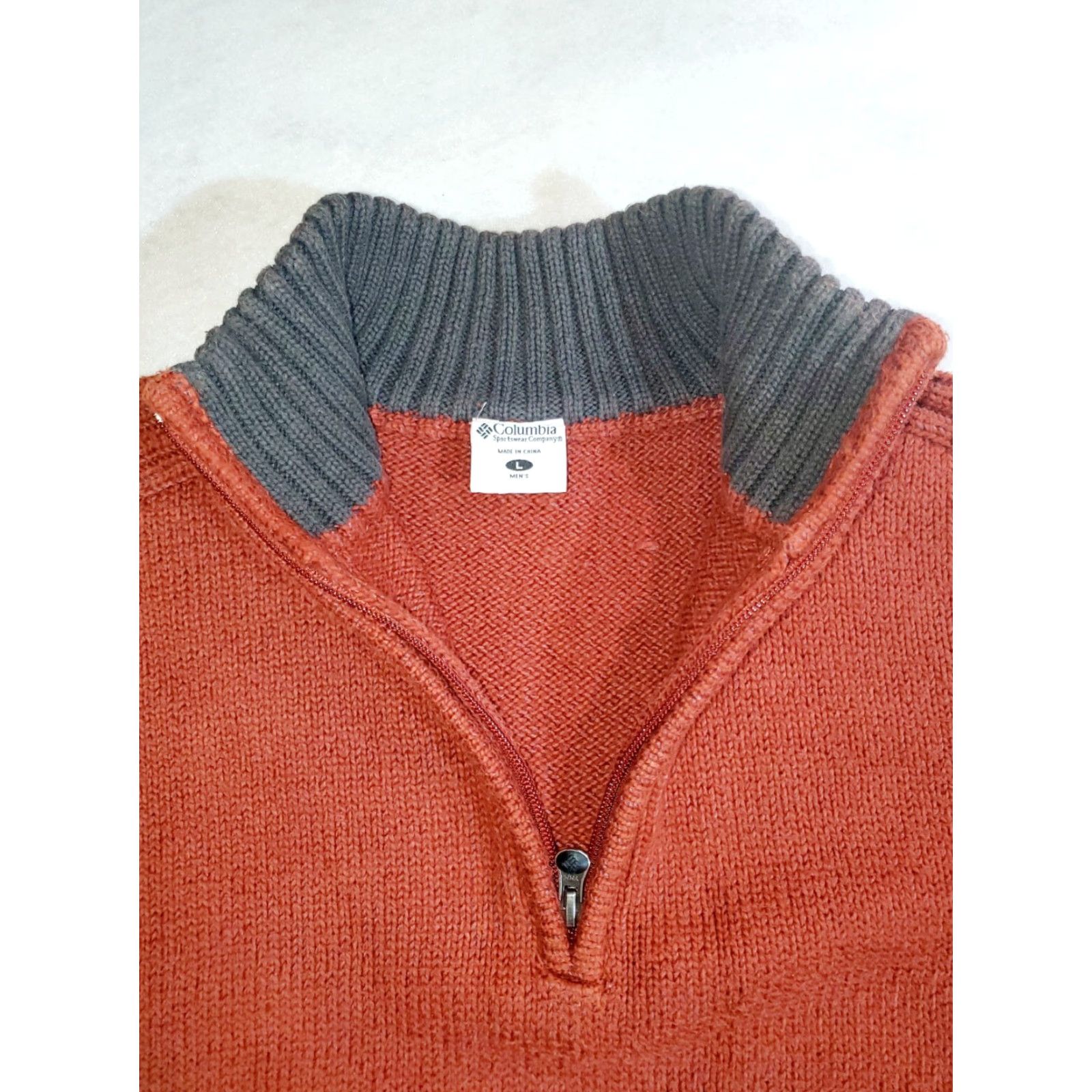 Vintage VINTAGE Columbia Sportswear 1/4 Zip Mens Sweater Large Gray Orange Striped Knit Wool Blend Casual 80s 90s Mens Size US L / EU 52-54 / 3 - 2 Thumbnail