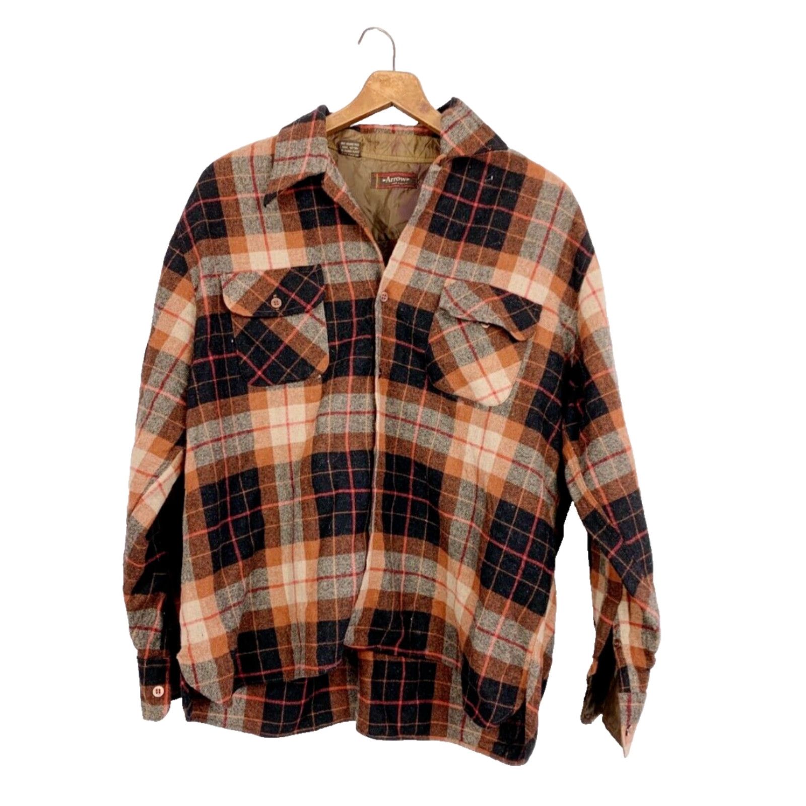 Arrow VINTAGE Arrow Cluett Orange Black Long Sleeve Plaid Wool Blend Shirt Korea XL Size US XL / EU 56 / 4 - 2 Thumbnail