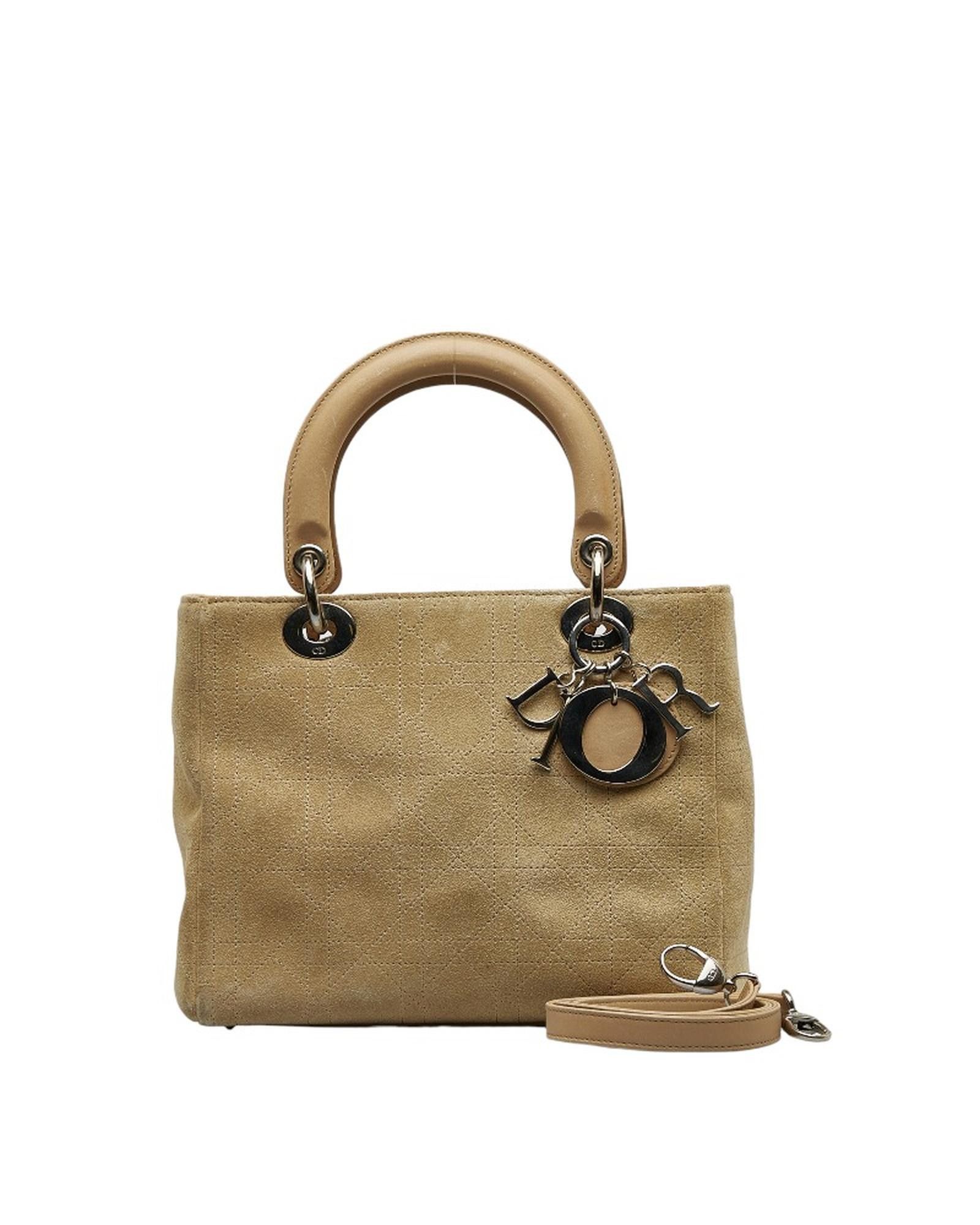 image of Cannage Suede Medium Lady Dior Bag In Brown, Women's
