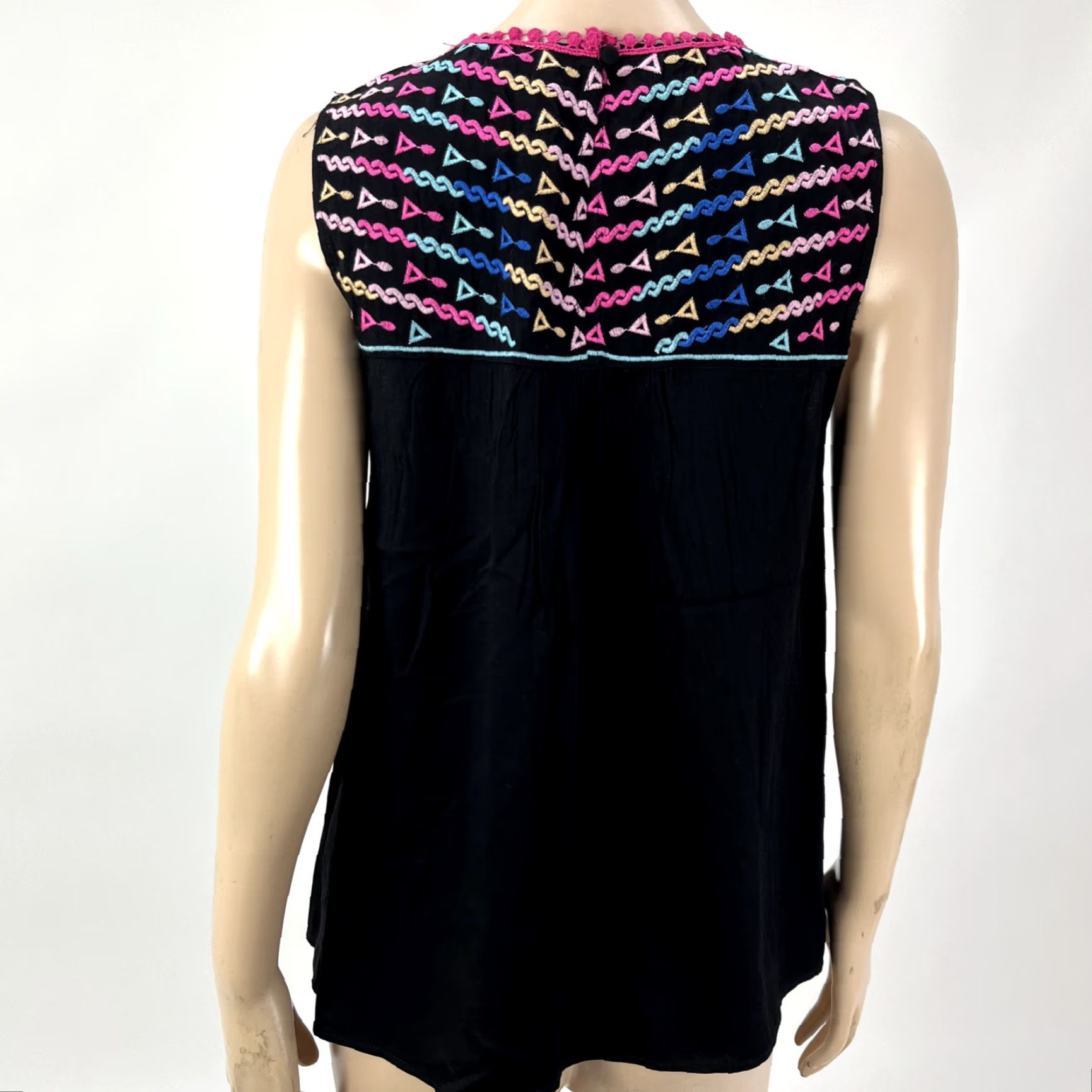 Vintage Savanna Jane Embroidered Women's Shirt S Bohemian Sleeveless Tank Rayon C3-22 Size S / US 4 / IT 40 - 4 Thumbnail