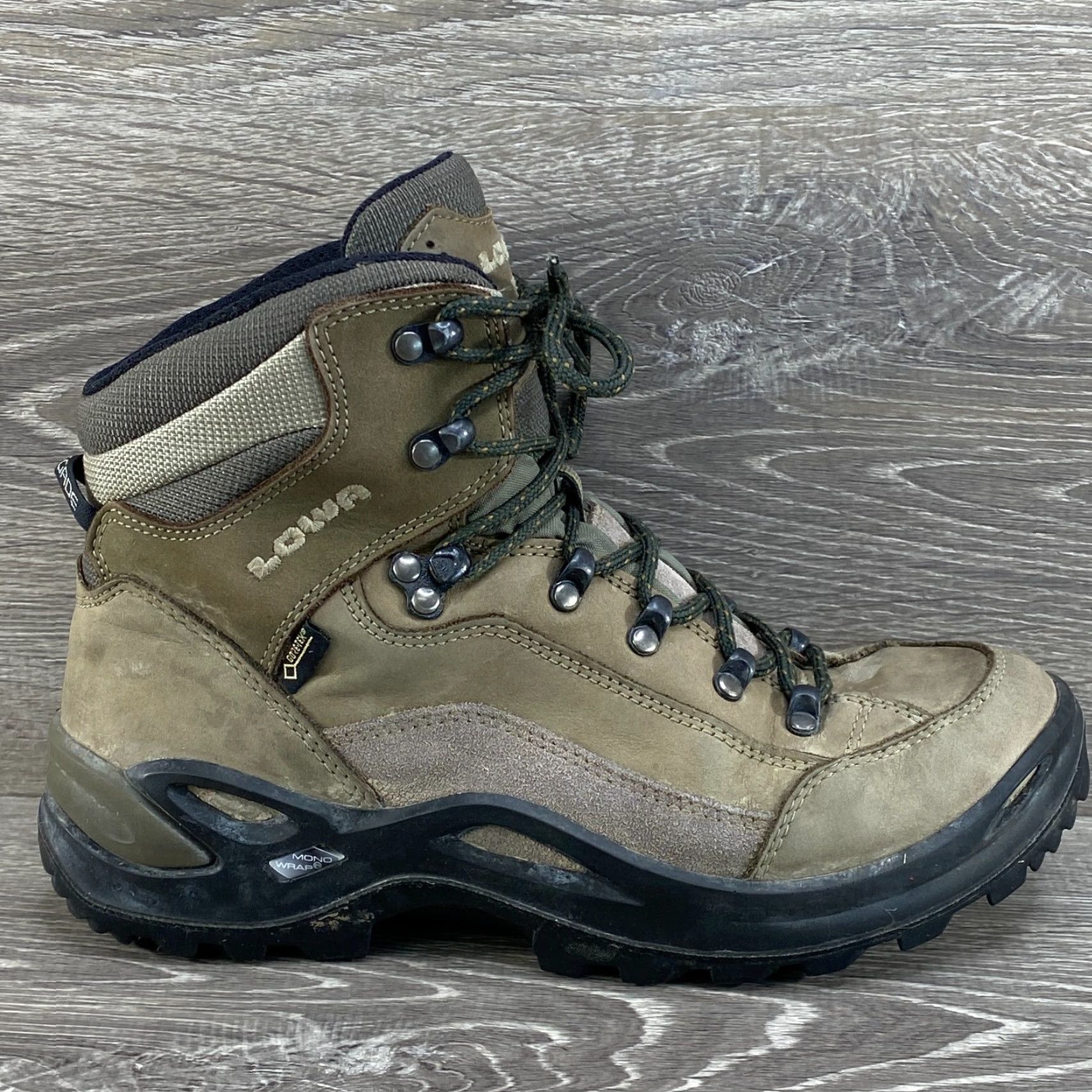 LOWA Lowa Womens 8.5 Leather Boots Renegade Mid Wide Gore-Tex GTX Hiking Vibram Stone Tan Brown Boots Womens 8.5 Gore Tex Vibram Renegade GTX Hiking Boot Size US 7 / IT 37 - 2 Thumbnail
