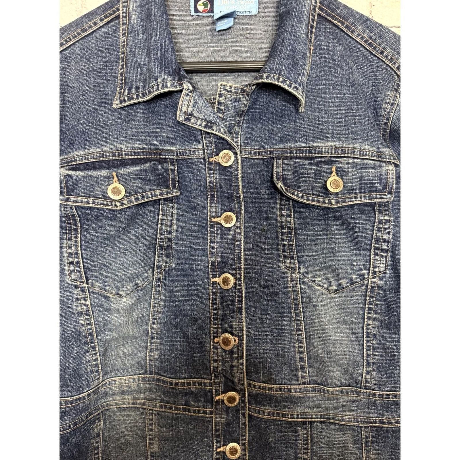 Vintage Duck Head Jeans Co. Denim Jacket Shirt Women's Petite Large Petite Slim Button Front Medium Blue 98% Cotton 2% Spandex Size L / US 10 / IT 46 - 2 Thumbnail