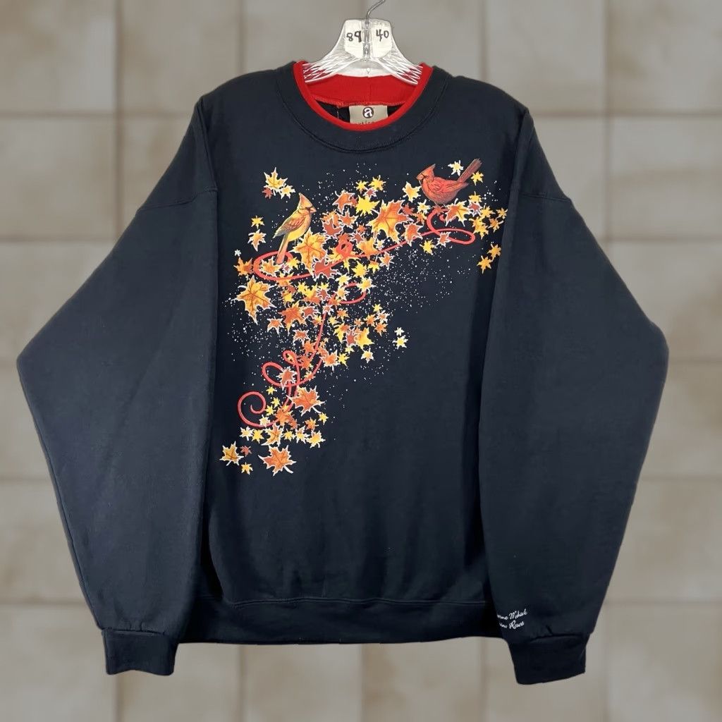 Vintage VINTAGE Artisan Sweatshirt Women XL Black Graphic Print Oversized Fleece 90s Nature Cardinals Size XL / US 12-14 / IT 48-50 - 1 Thumbnail