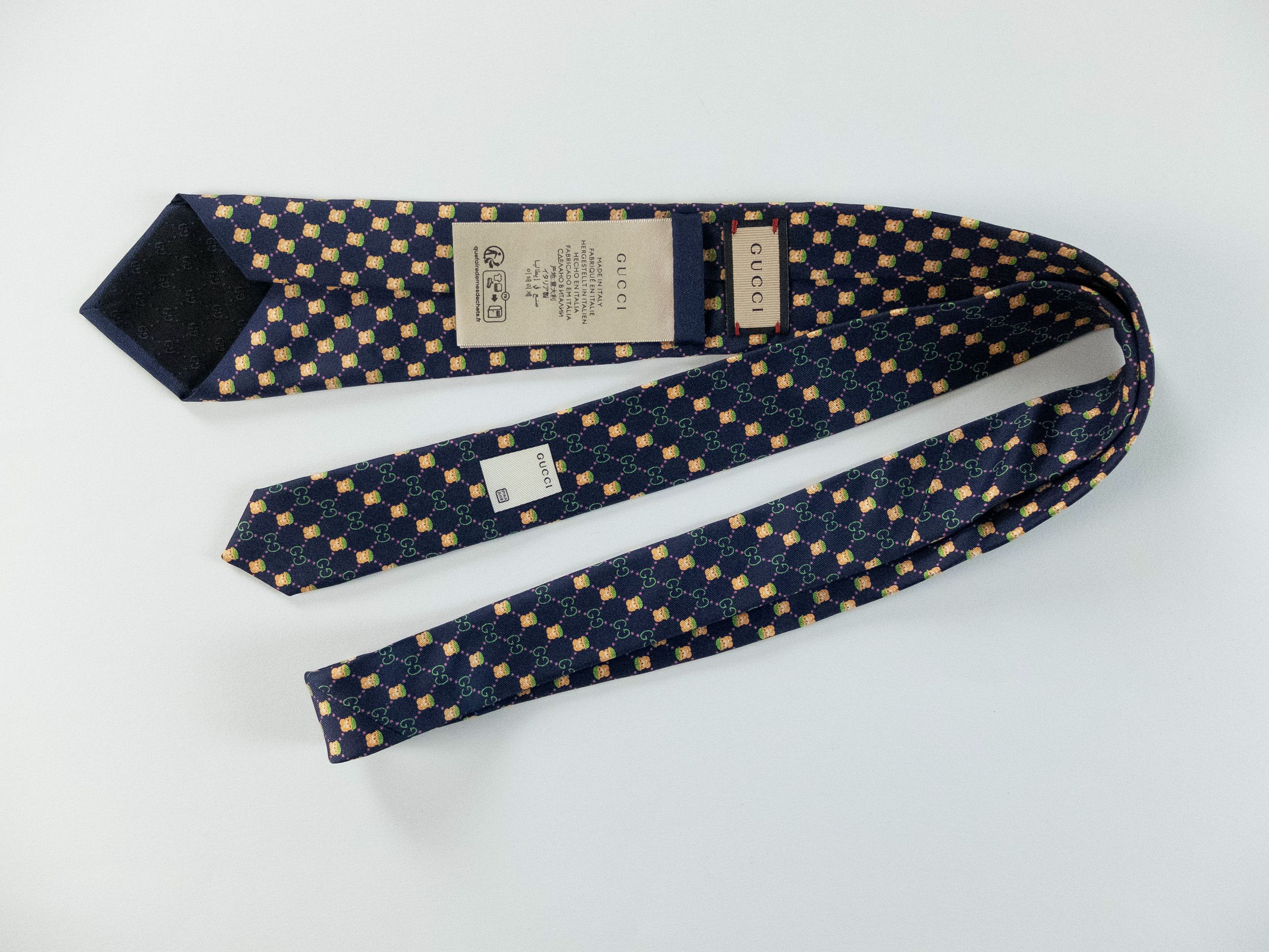 Gucci GUCCI x PIKARAR navy blue interlocking GG & Kawaii silk tie Size ONE SIZE - 4 Thumbnail