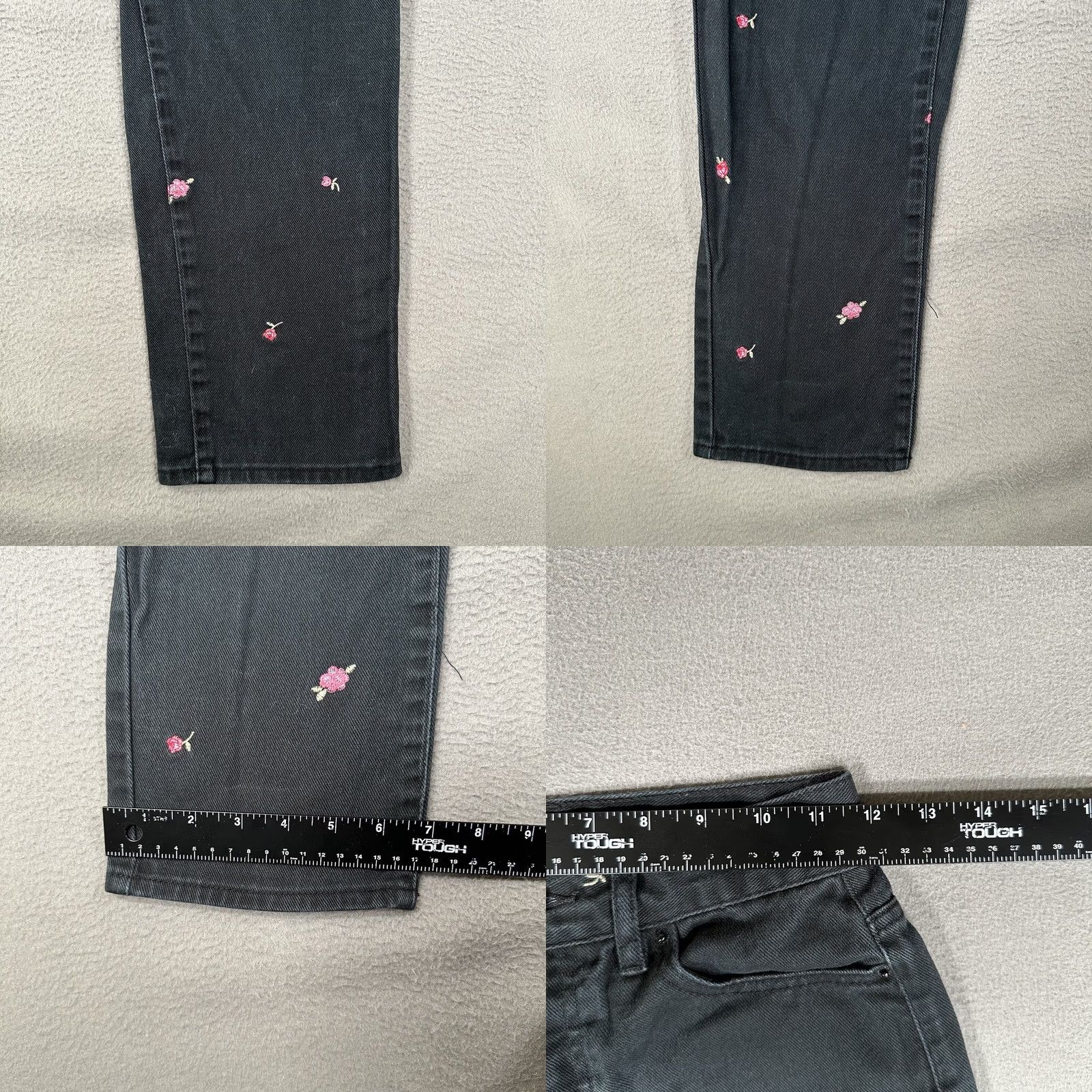 Pacsun PacSun Jeans Women 24 Black High Rise Straight Flower Embroidered Button Fly EUC Size 42" / US 20 - 8 Thumbnail