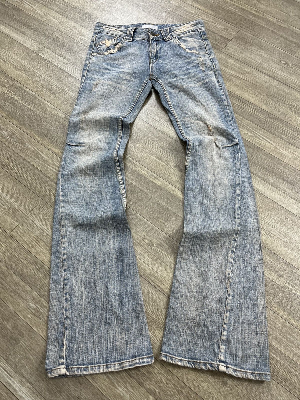 Japanese Brand 2000s Zazie Mudmax Distressed Bootcut Flared Jeans Lgb Style Size US 27 - 1 Thumbnail