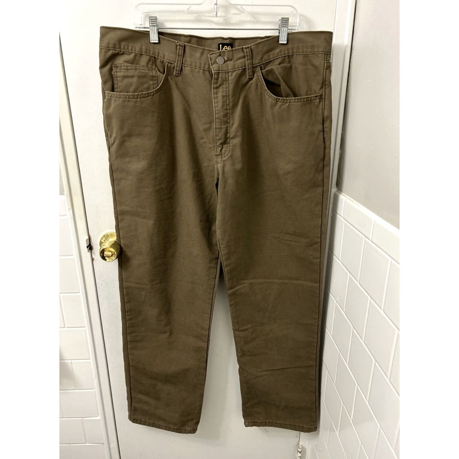 Lee VINTAGE Lee Flannel Lined Pants Mens 40x32 Brown Relaxed Fit Khaki Work Trousers Size US 40 / EU 56 - 6 Thumbnail