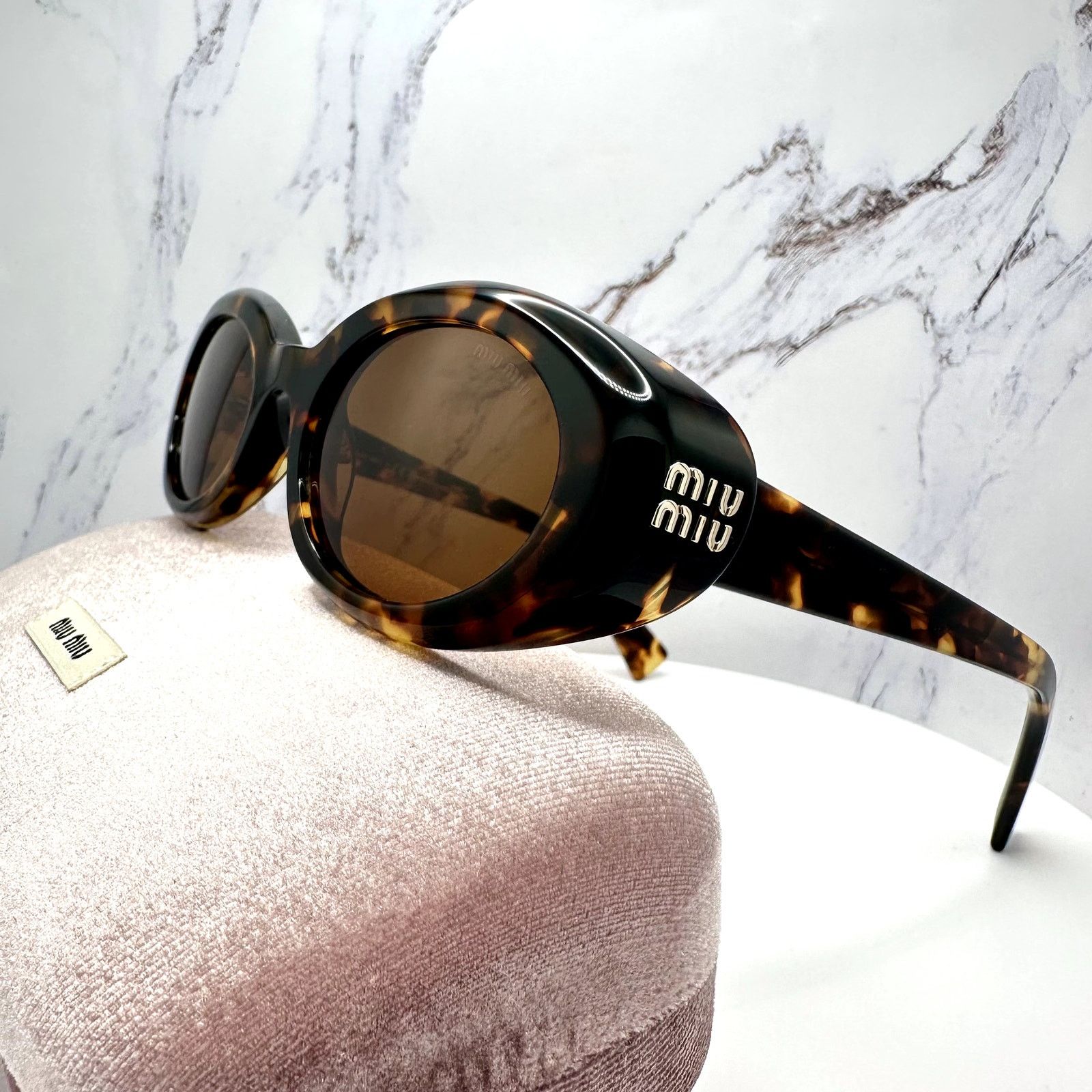 Miu Miu New MIU MIU Sunglasses Brown Tortoise Oval Womens Reverie Size ONE SIZE - 17 Thumbnail