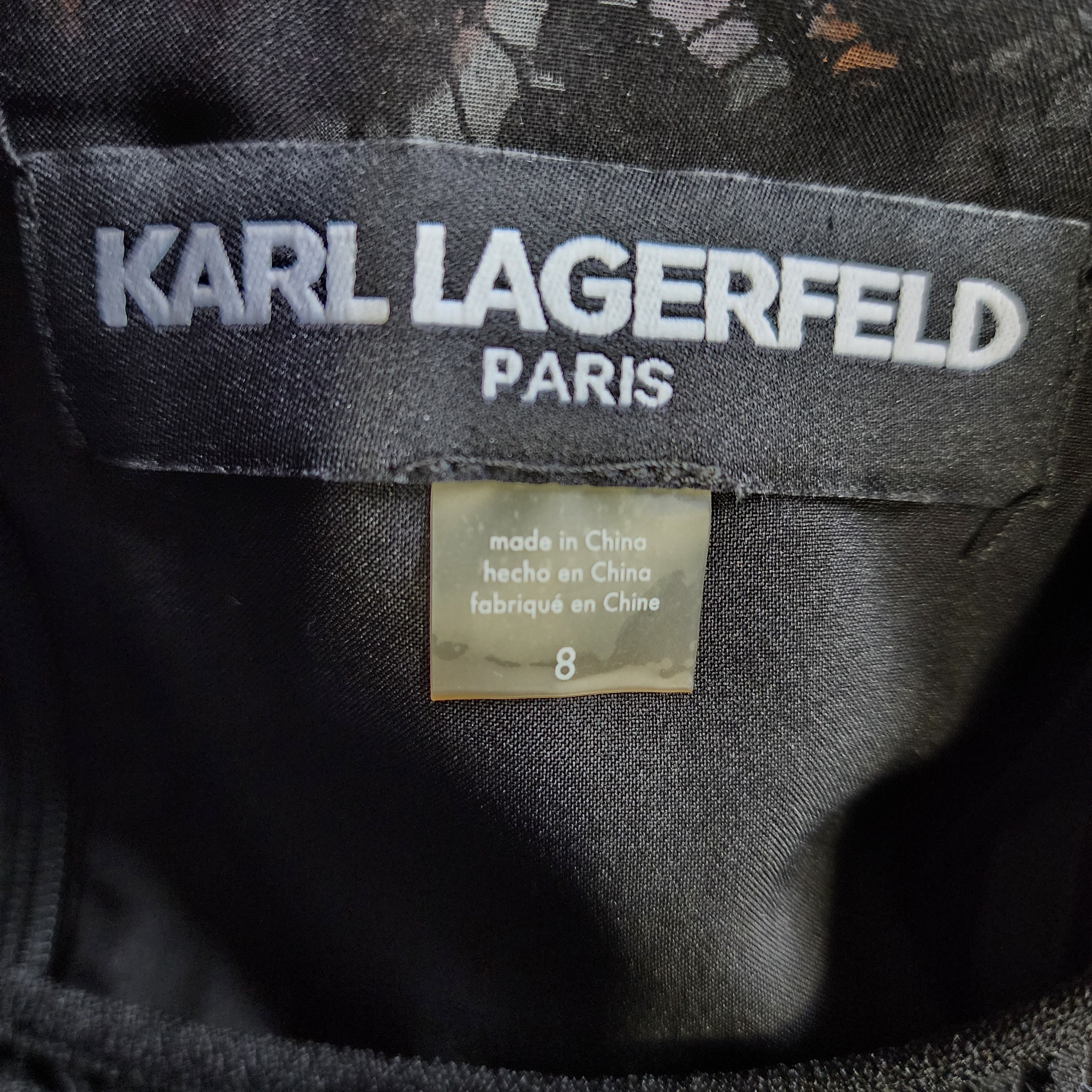 Karl Lagerfeld Short Sleeve Scoop Neck Black Lace Shift Dress Size M / US 6-8 / IT 42-44 - 2 Thumbnail