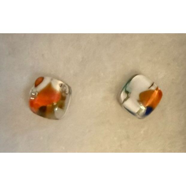 Other Murano-Style Handcrafted Glass Stud Earrings 3/8 Inch Orange Size ONE SIZE - 1 Thumbnail