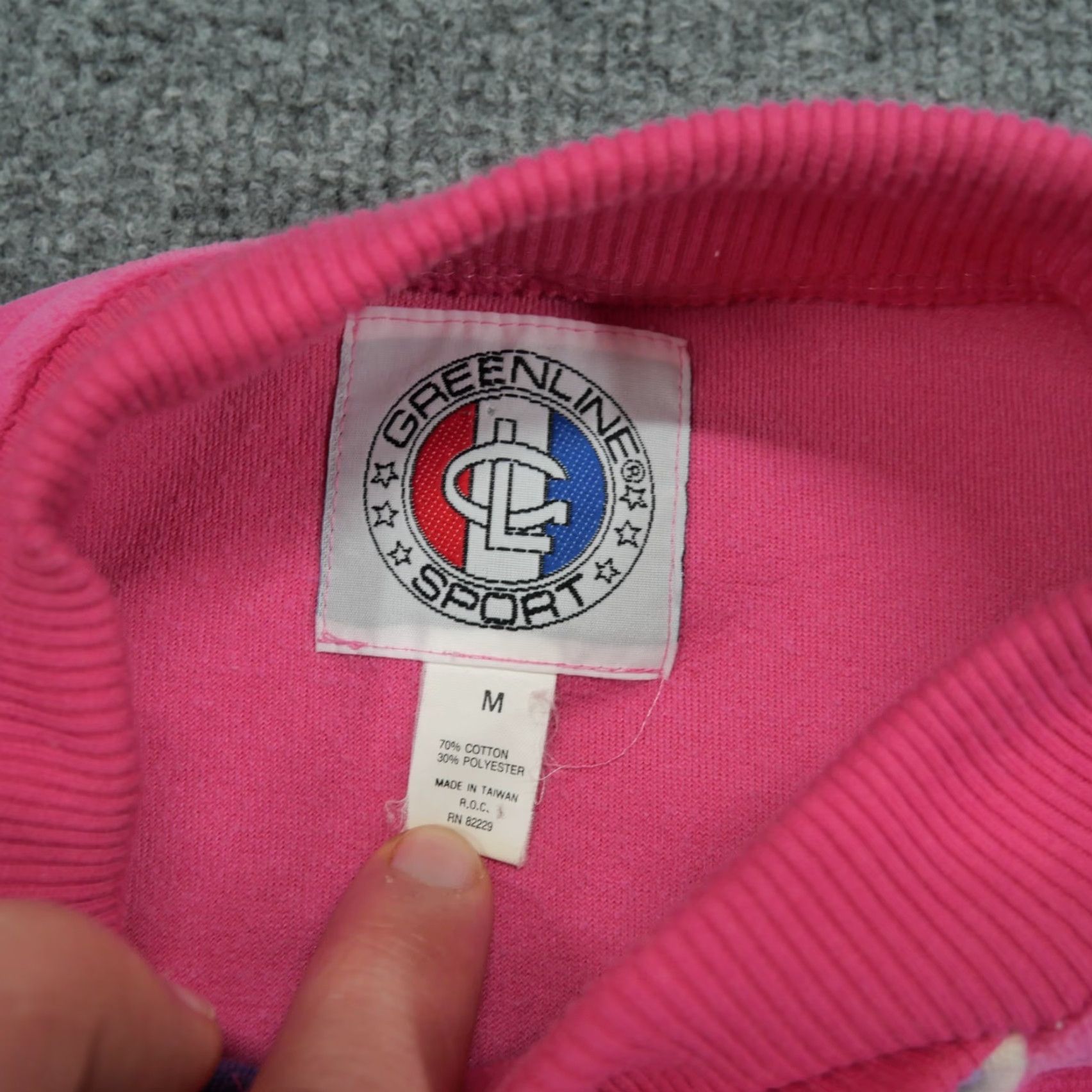 Velour VINTAGE Greenline Sports Sweatshirt Womens M Pullover Crew Neck Velour 90s Striped Pink Blue Cotton Blend Raglan Sleeve Size M / US 6-8 / IT 42-44 - 4 Thumbnail