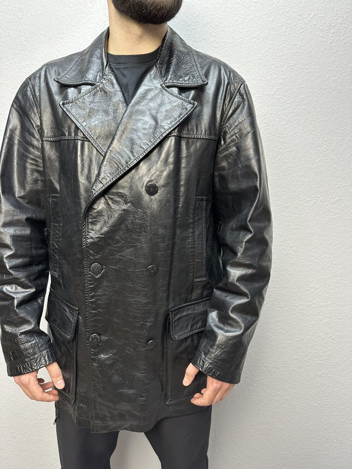 Versace Jeans Couture Versace Archival Double Breasted Leather Coat Jacket Size US XL / EU 56 / 4 - 3 Thumbnail