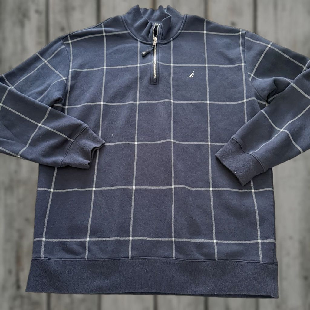 Nautica Nautica 1/4 Zip Sweatshirt Plaid Blue Pullover Logo Mock Collar Mens XXL Size US XXL / EU 58 / 5 - 1 Thumbnail