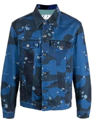 Off-White o1gr1nt0125 Camo Skate Denim Jacket in Black Blue Size US XS / EU 42 / 0 - 1 Thumbnail
