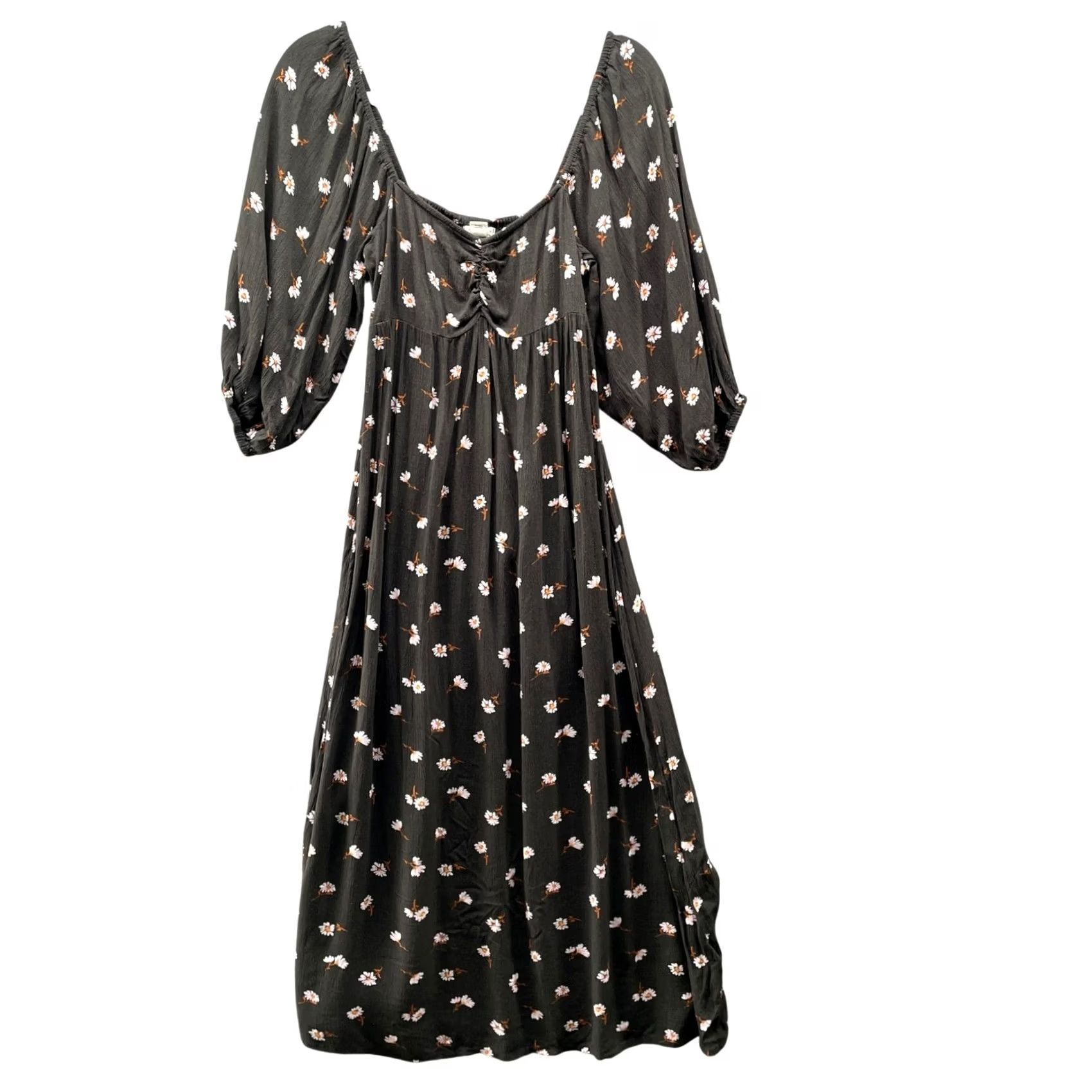 Billabong VINTAGE Billabong Floral Puff Sleeve Midi Dress Womens S Daisy Print Black Smcoked Size S / US 4 / IT 40 - 2 Thumbnail