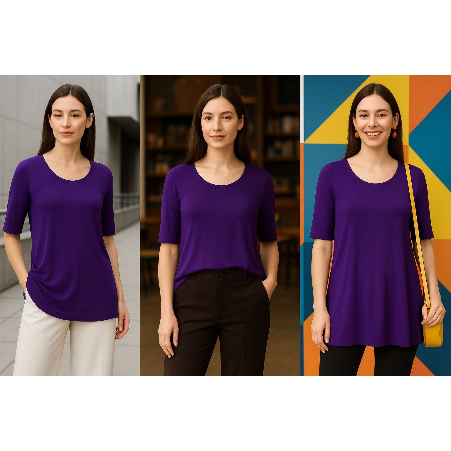 Eileen Fisher Eileen Fisher Women’s Petite Purple Tunic Top PM Scoop Neck Size M / US 6-8 / IT 42-44 - 1 Thumbnail